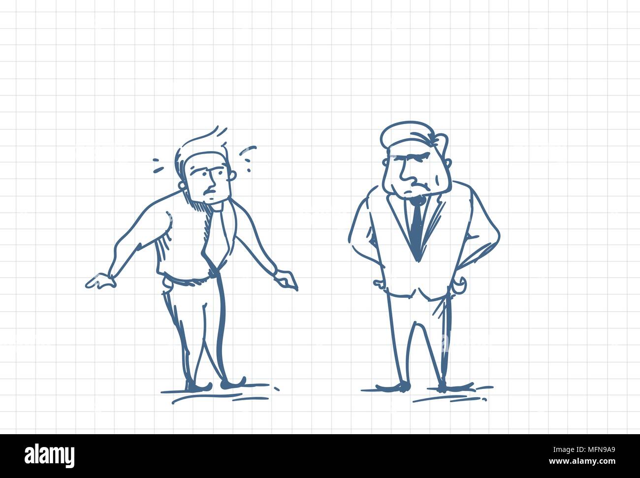 Spaventata Business man a parlare con il Boss arrabbiato Doodle Illustrazione Vettoriale