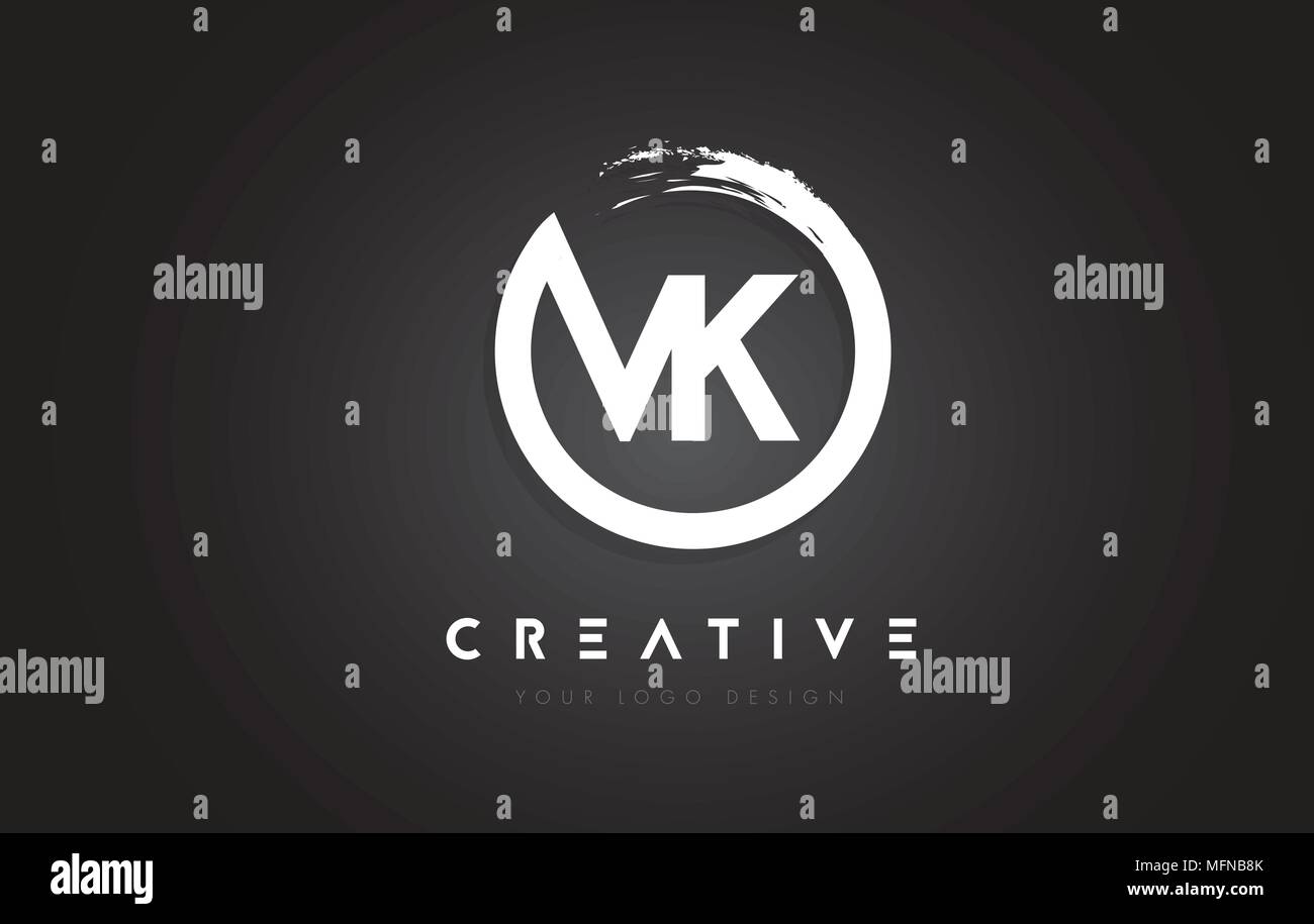 VK Lettera Circolare Logo con pennello circolare Design e sfondo nero. Illustrazione Vettoriale