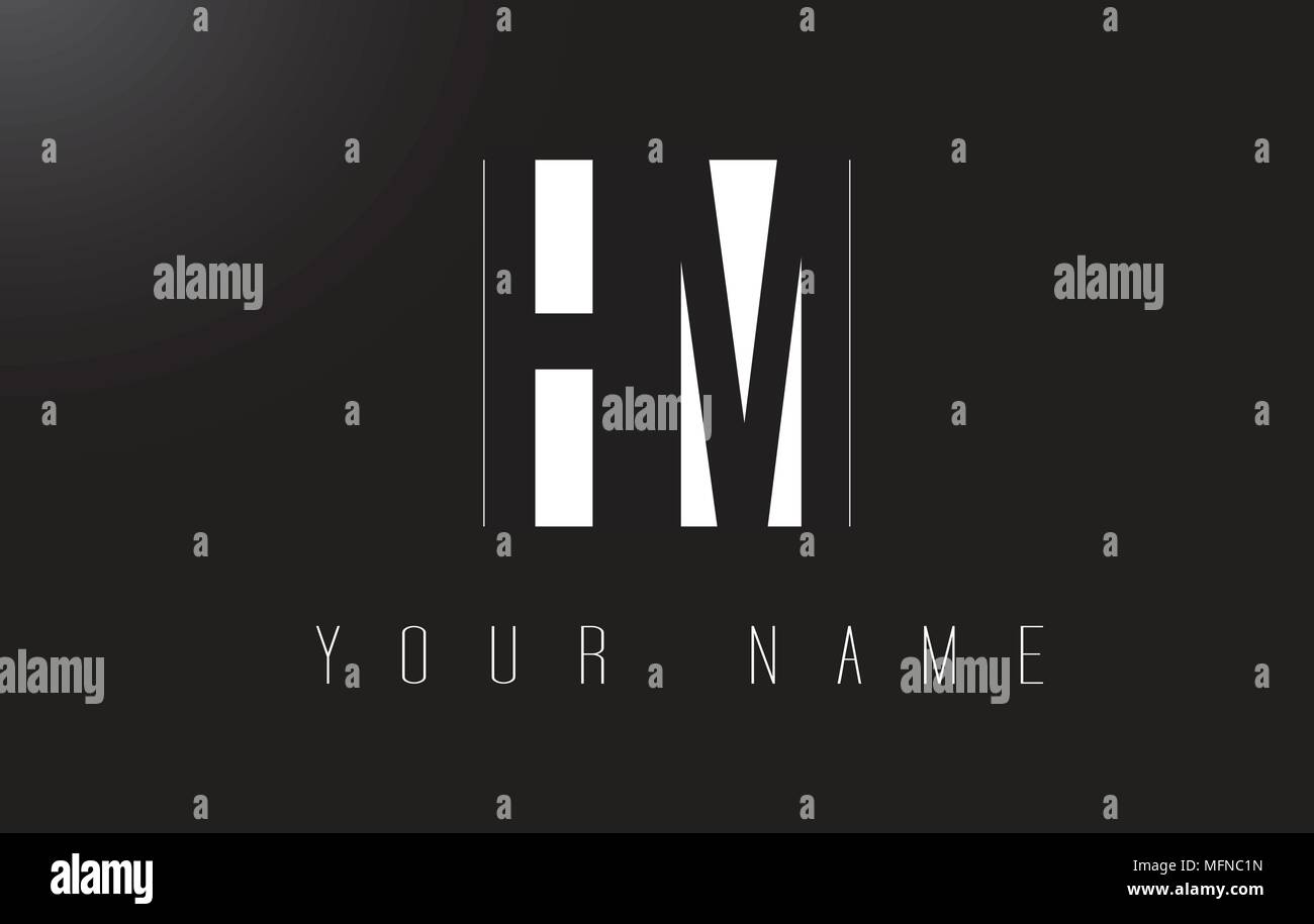 HM lettera con il logo in bianco e nero lettere lo spazio negativo Design. Illustrazione Vettoriale