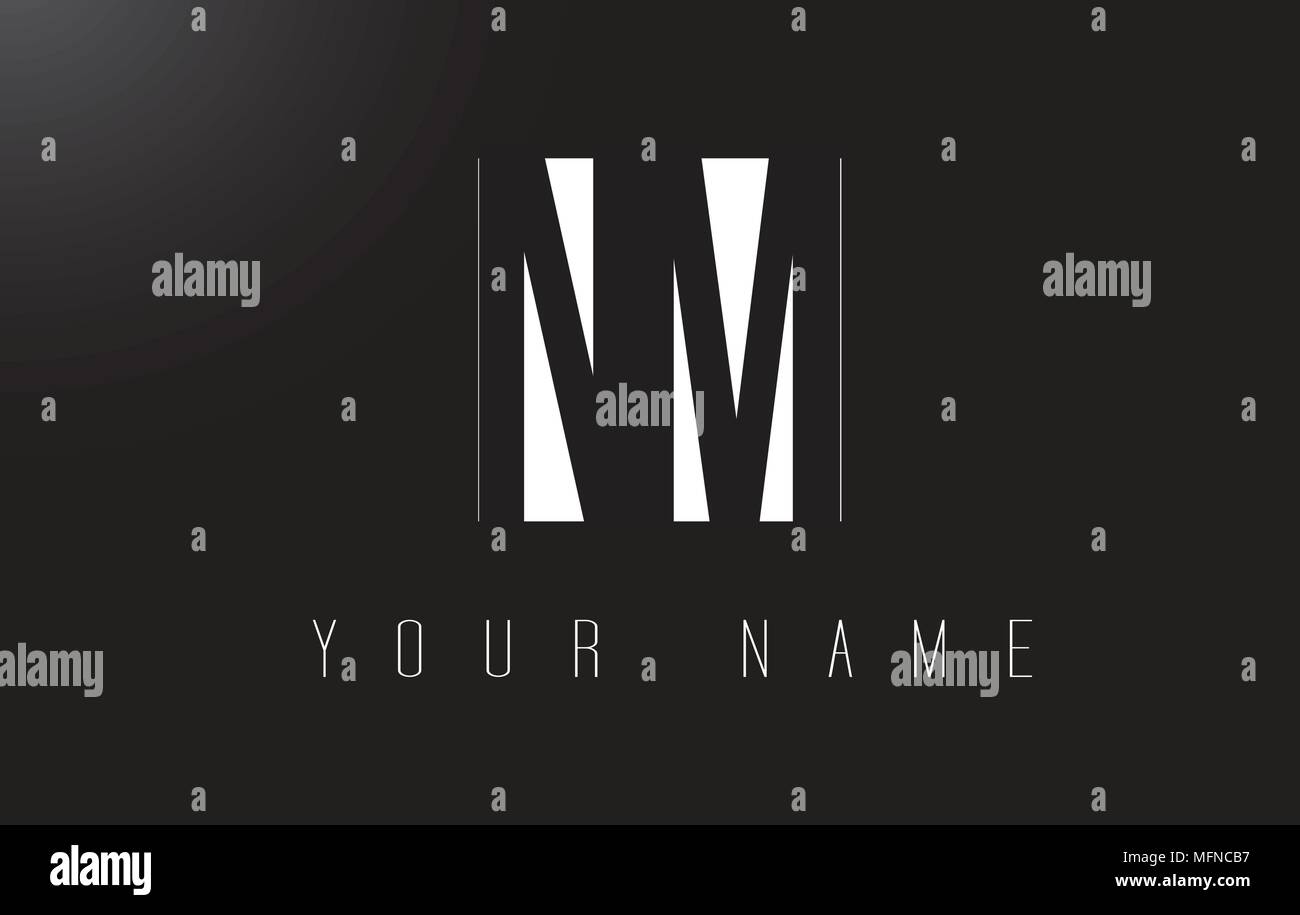 NM lettera con il logo in bianco e nero lettere lo spazio negativo Design. Illustrazione Vettoriale