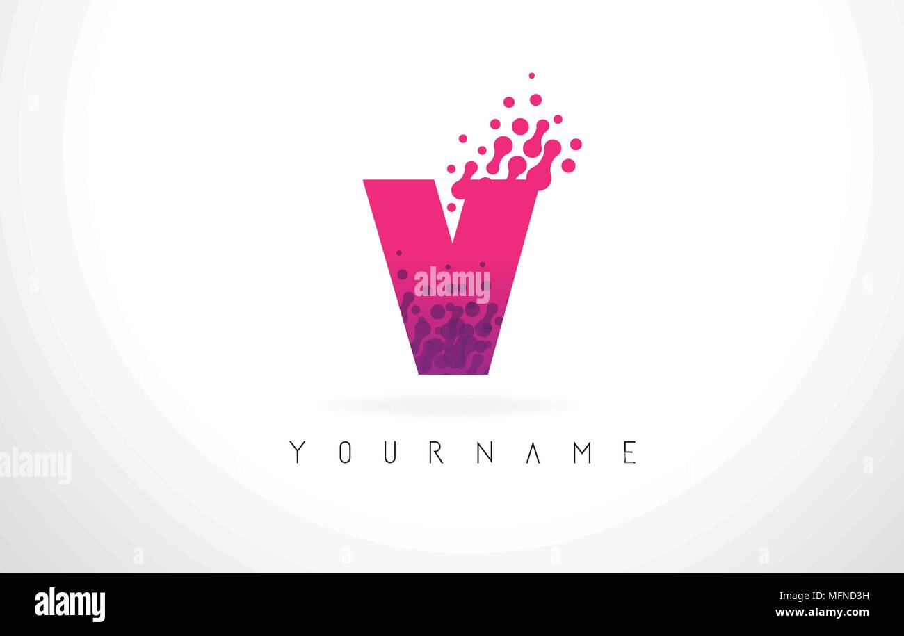 Lettera V Logo Con Lettere Rosa E Viola E Particelle Di