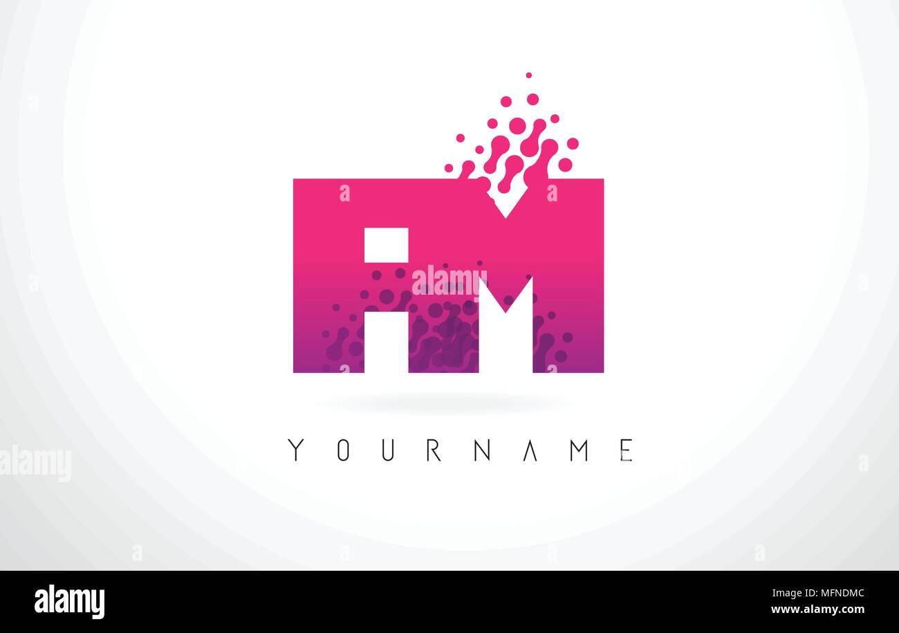 FM F M Lettera Logo con lettere rosa e viola e particelle di colore punti Design. Illustrazione Vettoriale