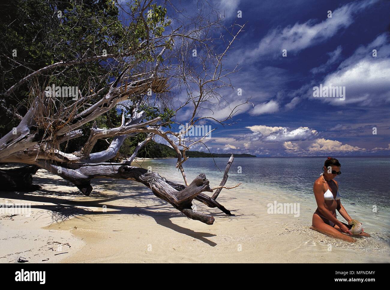 La spiaggia incontaminata panorama sulla isola di Walea, Togian arcipelago, Tomini golfo, Sulawesi centrali, Indonesia data: 19.07.2006 Ref: B377 095549 0006 COMP Foto Stock