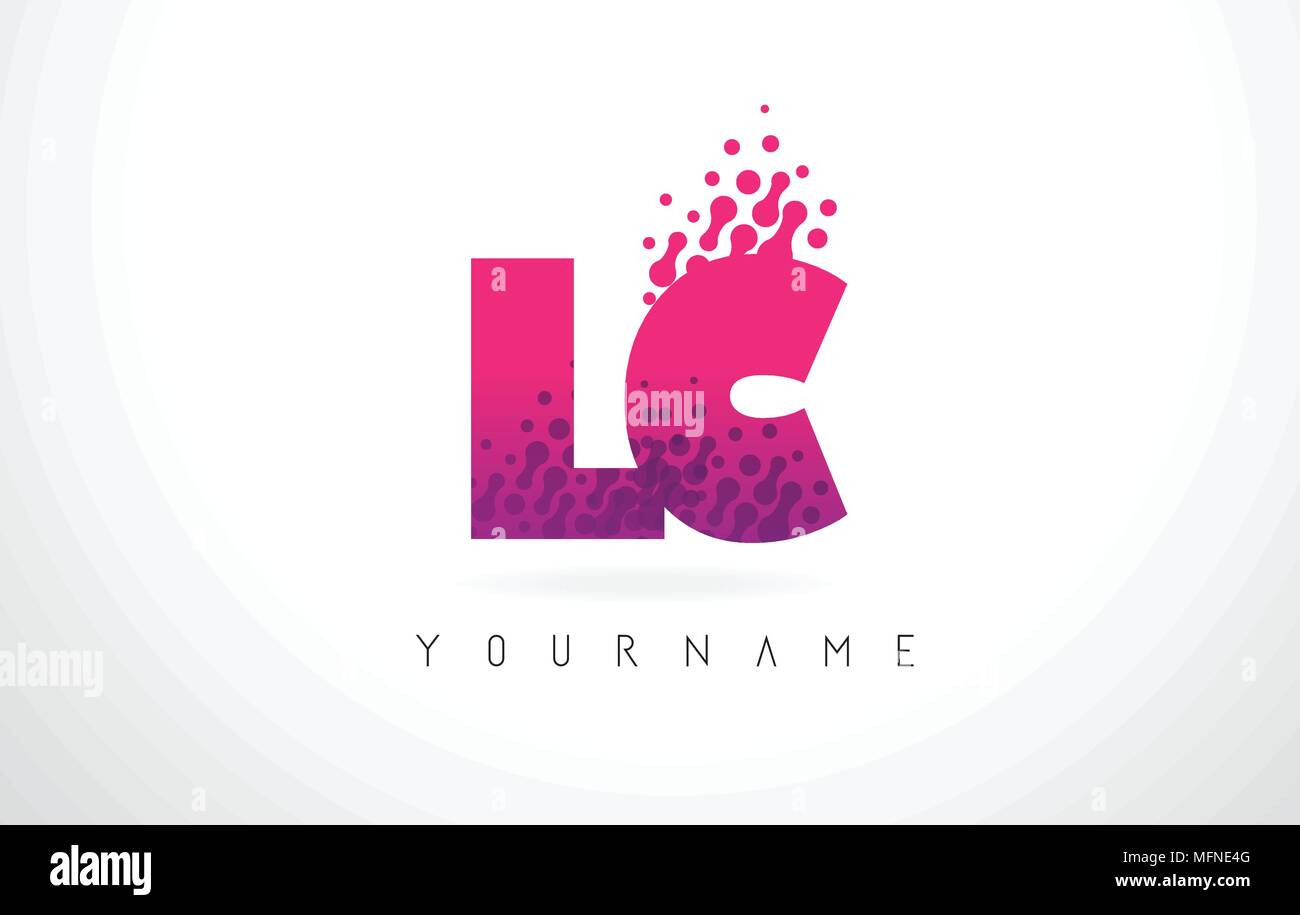 LC L C Lettera Logo con lettere rosa e viola e particelle di colore punti Design. Illustrazione Vettoriale