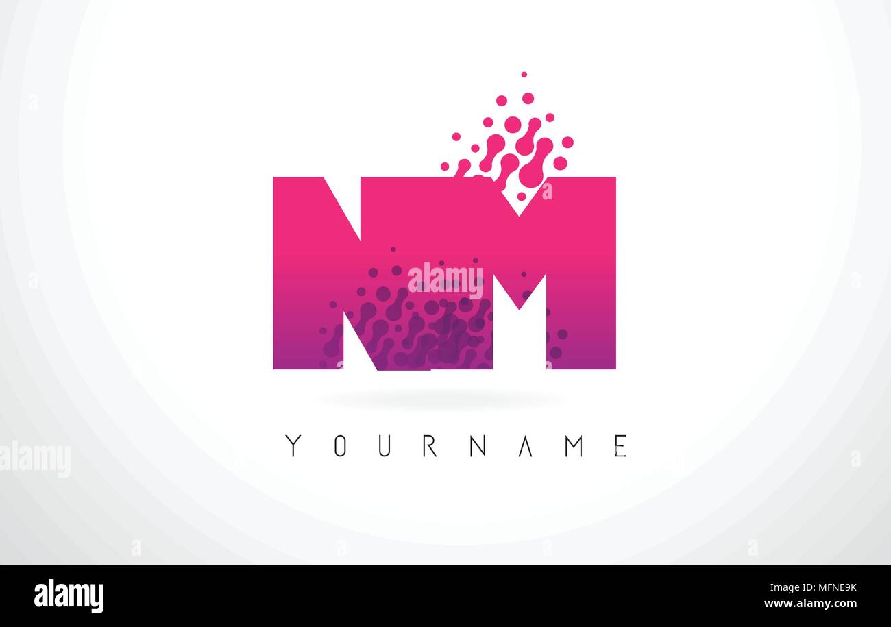 NM N M Lettera Logo con lettere rosa e viola e particelle di colore punti Design. Illustrazione Vettoriale