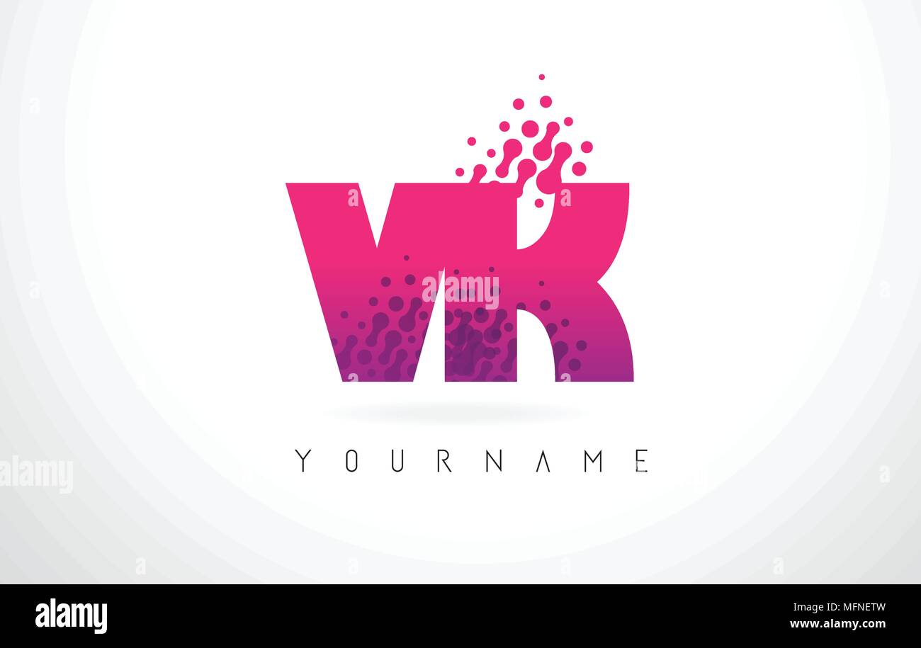 VK V lettera K Logo con lettere rosa e viola e particelle di colore punti Design. Illustrazione Vettoriale