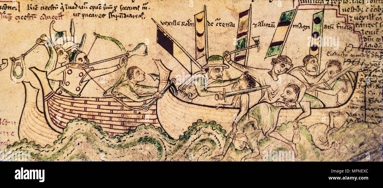 Il pirata medievale di Eustachio di Monaco del 1217 Opera xiliography autentico di monaco, da Matteo Paris Foto Stock