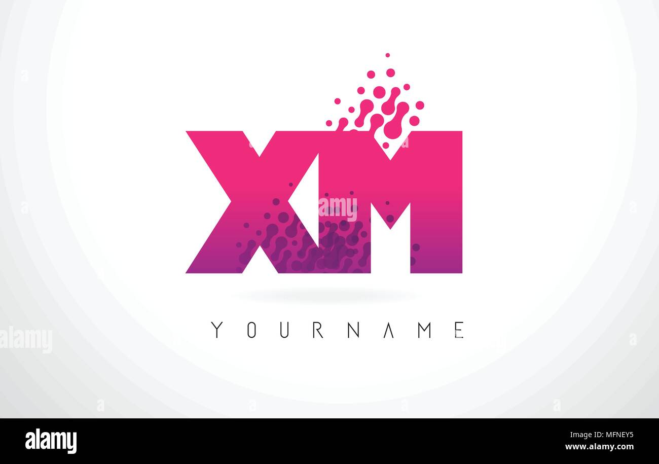 XM X M Lettera Logo con lettere rosa e viola e particelle di colore punti Design. Illustrazione Vettoriale