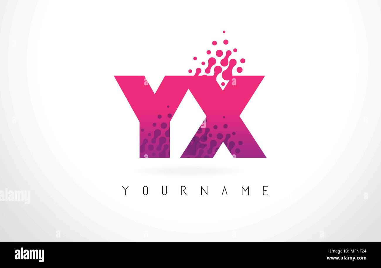 YX Y X Letter Logo con lettere rosa e viola e particelle di colore punti Design. Illustrazione Vettoriale