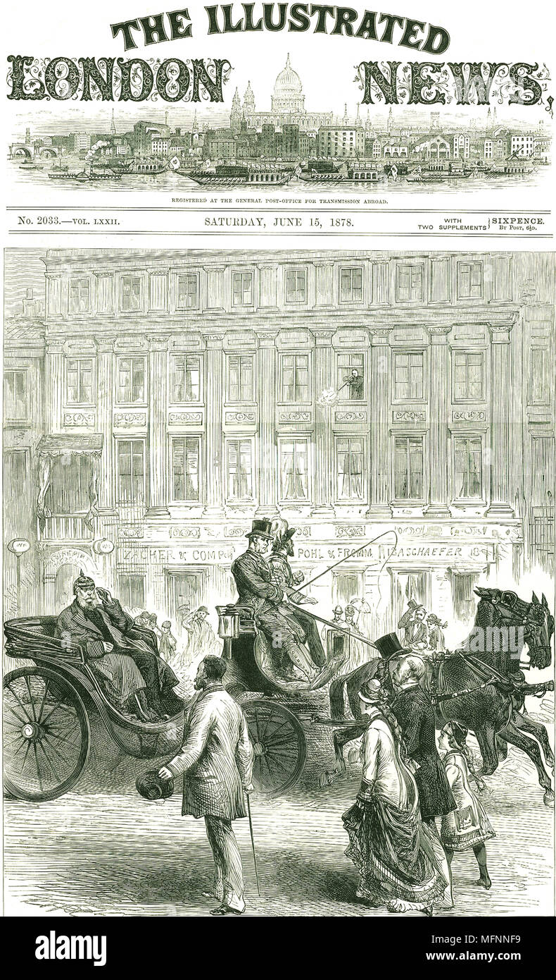 Tentativo di assassinio di Guglielmo I, imperatore di Germania da Karl Edward Nobiling, visto sparare un fucile da una finestra al piano di sopra. Da 'l'Illustrated London News', Londra, 15 giugno 1878. Foto Stock