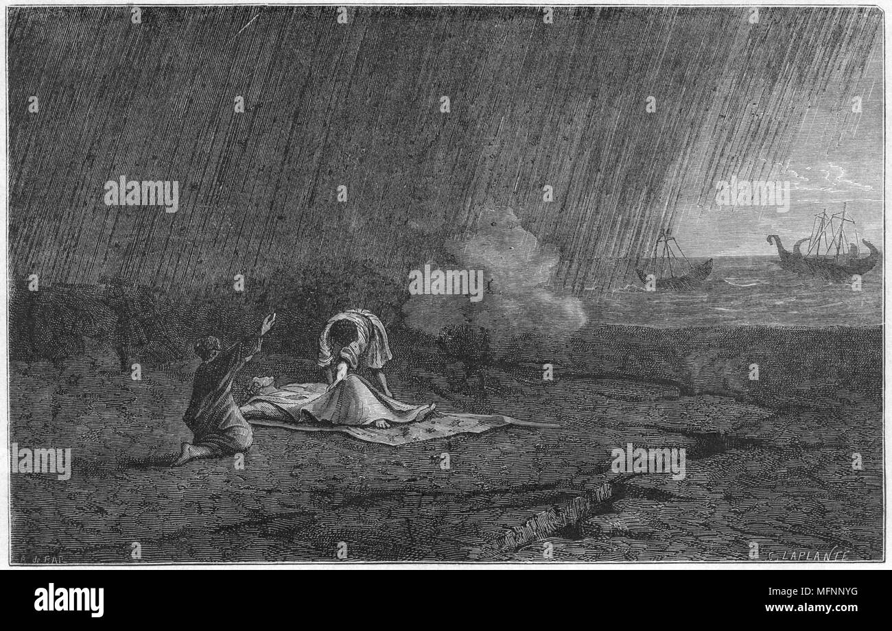 La morte di Plinio il Vecchio (Gaio Plinio Secundus 23-79) in eruzione del Vesuvio. Scrittore romano e autore di "Historia Naturalis". Incisione da 'Vie des sapienti Illustres' da Louis Figuier. (Parigi, 1866). Foto Stock