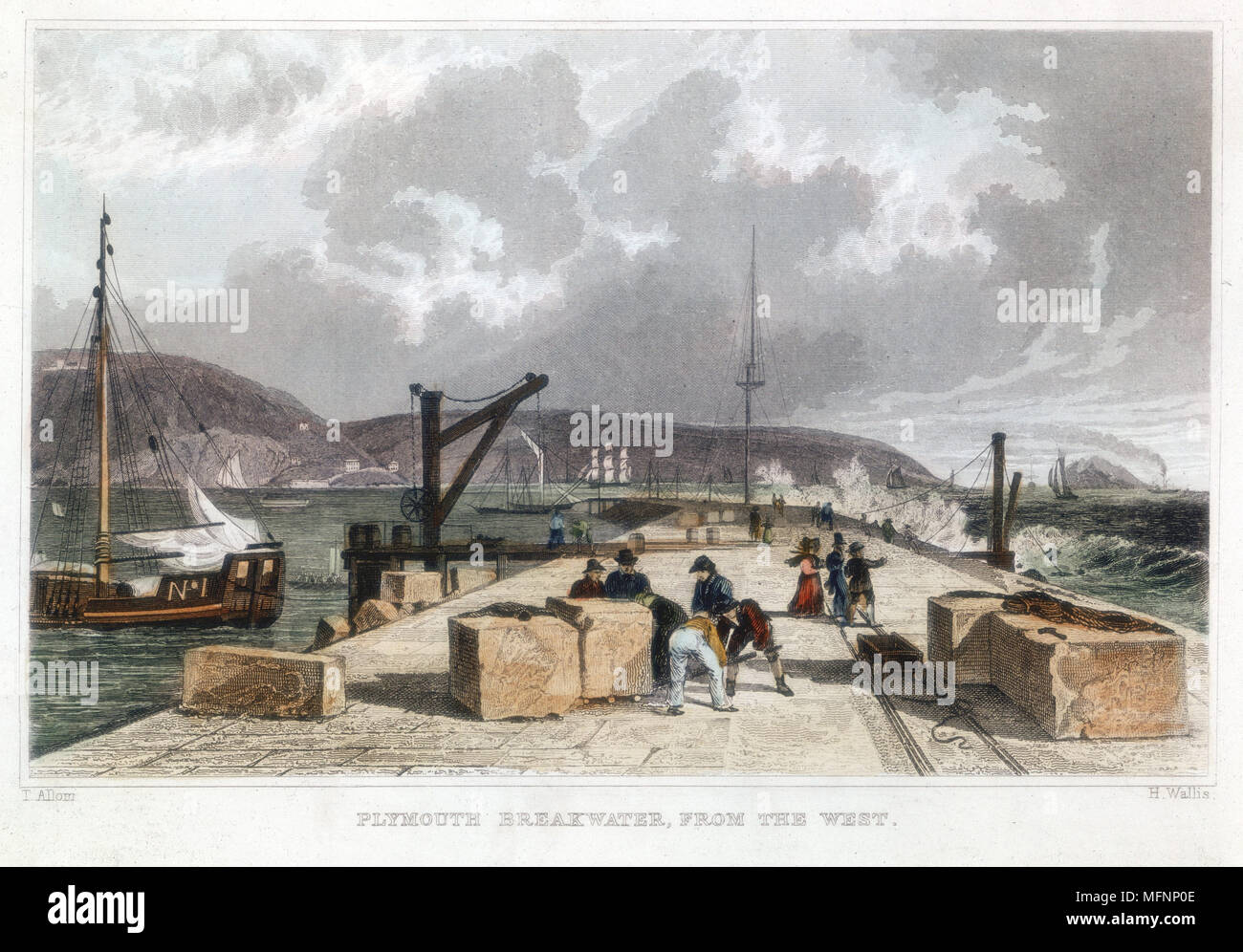 Plymouth frangiflutti da ovest. Costruito da John Rennie, fu iniziata nel 1812 e completata nel 1841. Da 'Devonshire illustrato', 1829. Foto Stock