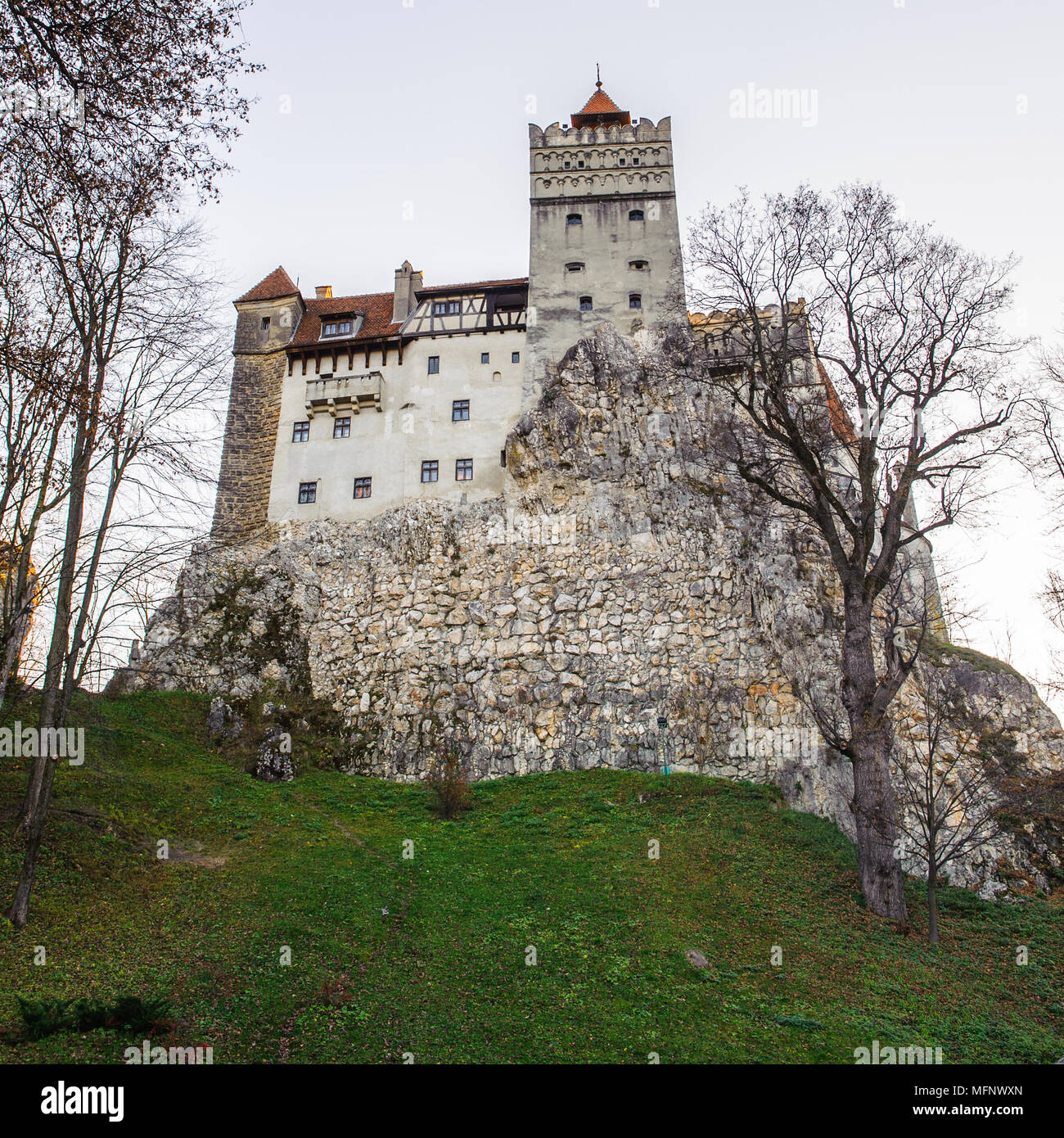 Il Castello di Dracula nella crusca, Romania. Esso viene commercializzato come la casa del vampiro Dracula di Bram Stoker del romanzo di carattere. Foto Stock