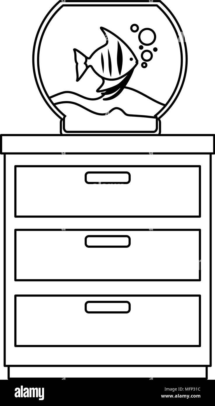 Ciotola di acquario con pesci colori nel cassetto illustrazione vettoriale design Illustrazione Vettoriale