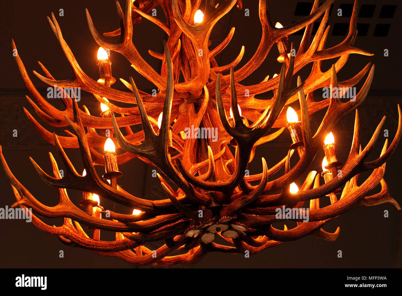 Lampadario fatto da cervi palchi. Lygon Arms, Broadway, Cotswolds, Foto Stock