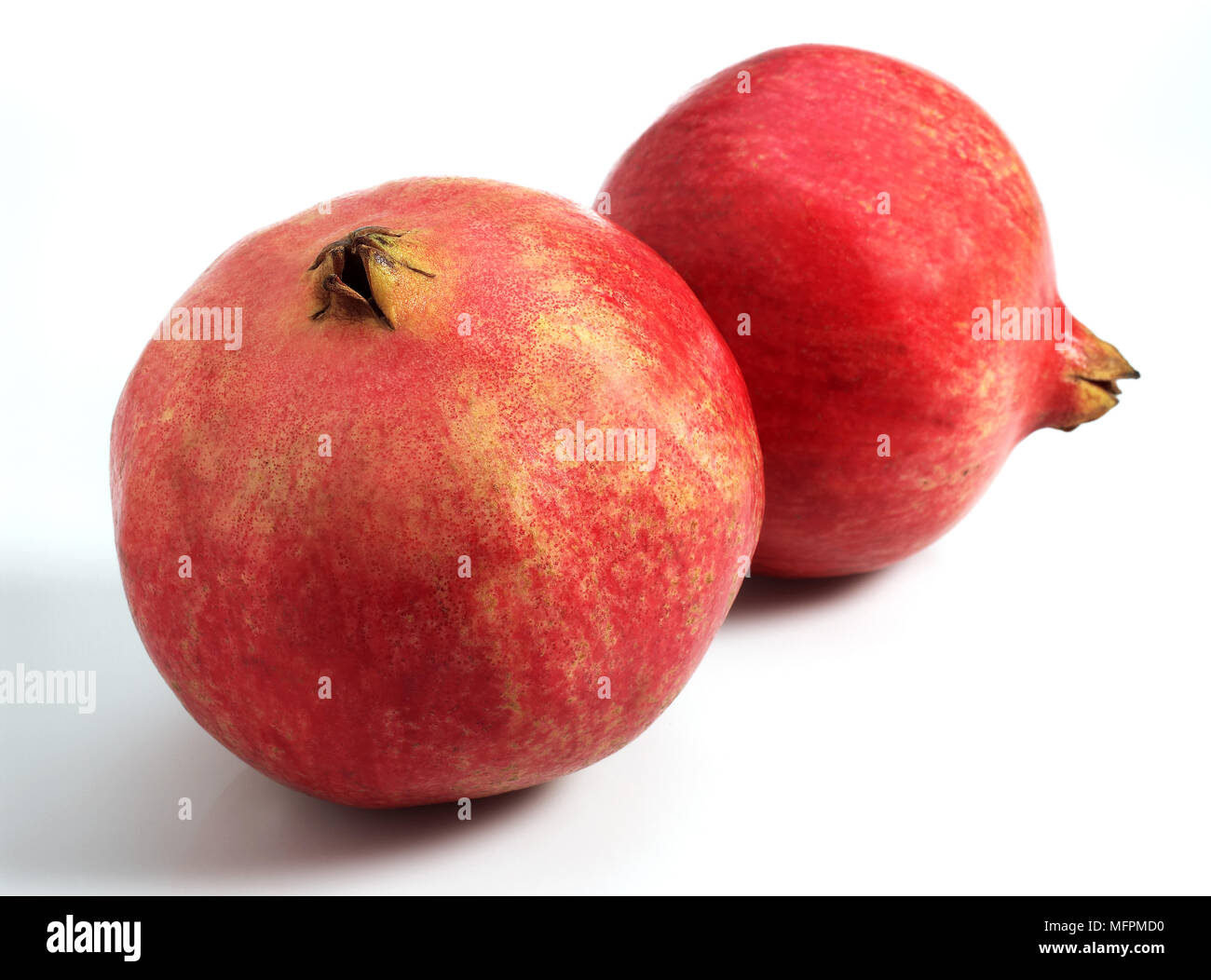 Pomegranata frutta, Punica granatum contro uno sfondo bianco Foto Stock