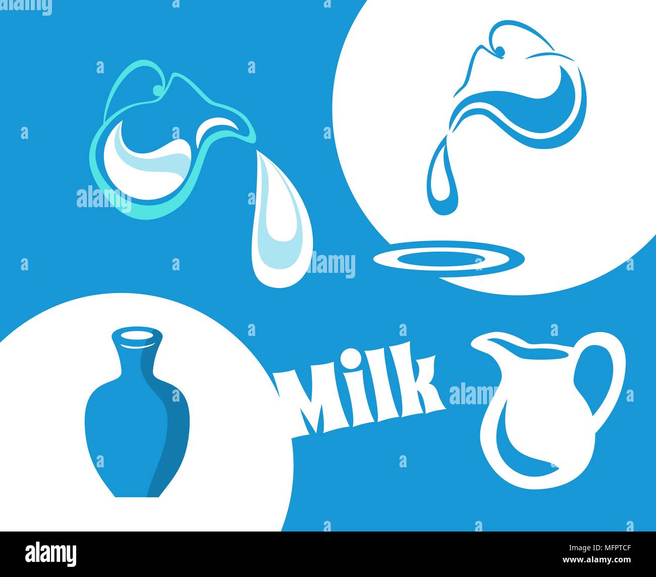 Set di vettore di illustrazioni delle brocche di latte. Illustrazione Vettoriale