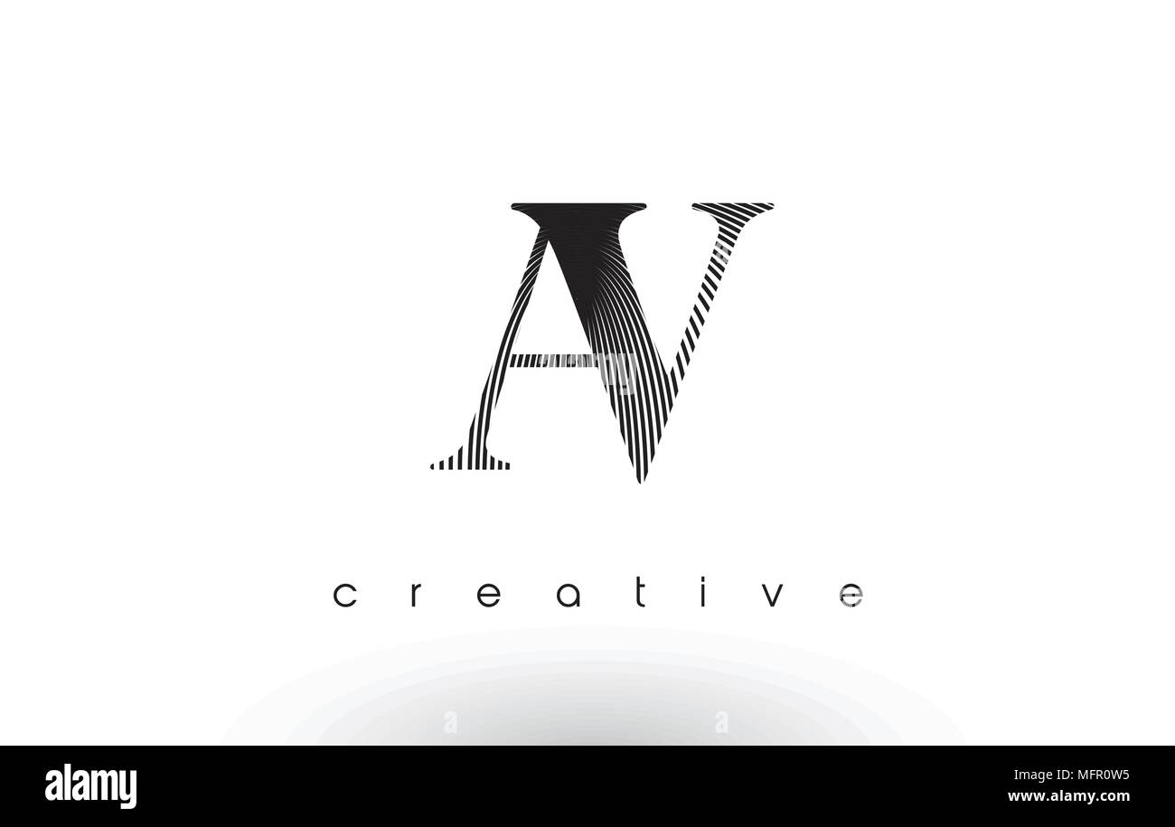 Logo AV Design con linee multiple. Elegante artistica in bianco e nero Icona Linee illustrazione vettoriale. Illustrazione Vettoriale