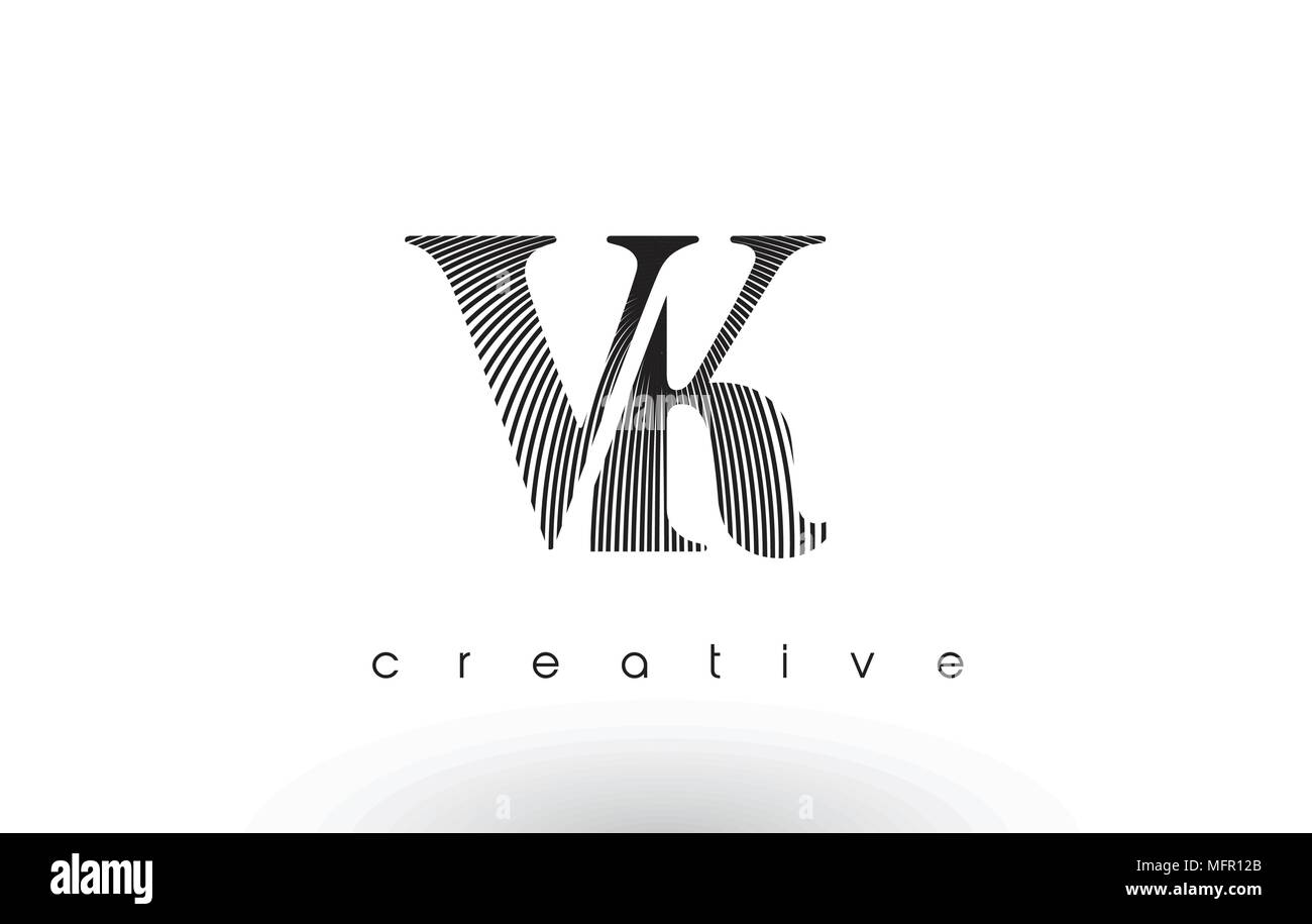 VK Logo Design con linee multiple. Elegante artistica in bianco e nero Icona Linee illustrazione vettoriale. Illustrazione Vettoriale