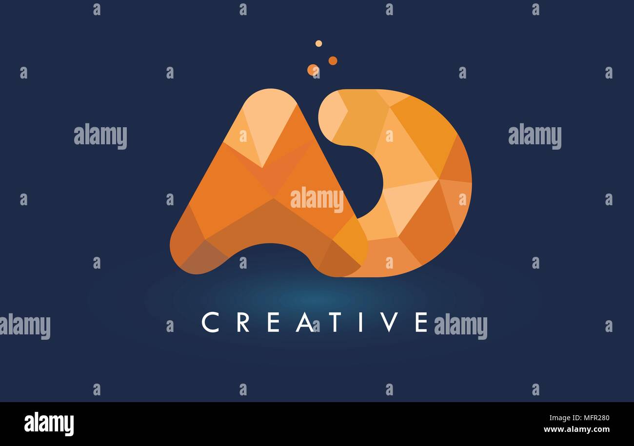 Lettera di annuncio con triangoli Origami Logo. Creative giallo arancione Origami Design lettere. Illustrazione Vettoriale