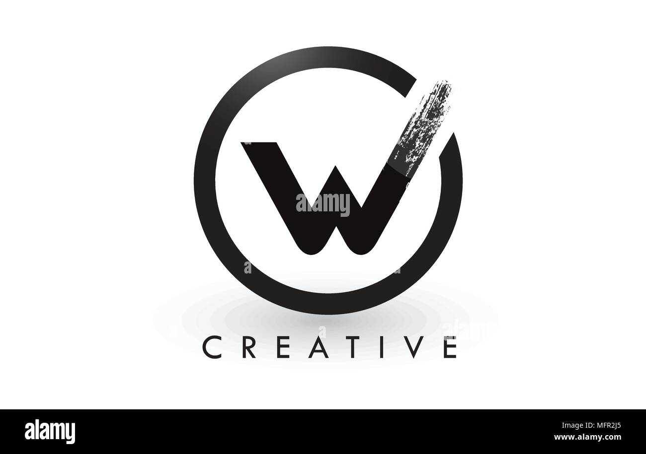 W Lettera spazzola Logo Design con cerchio nero. Creative lettere spazzolato icona Logo. Illustrazione Vettoriale