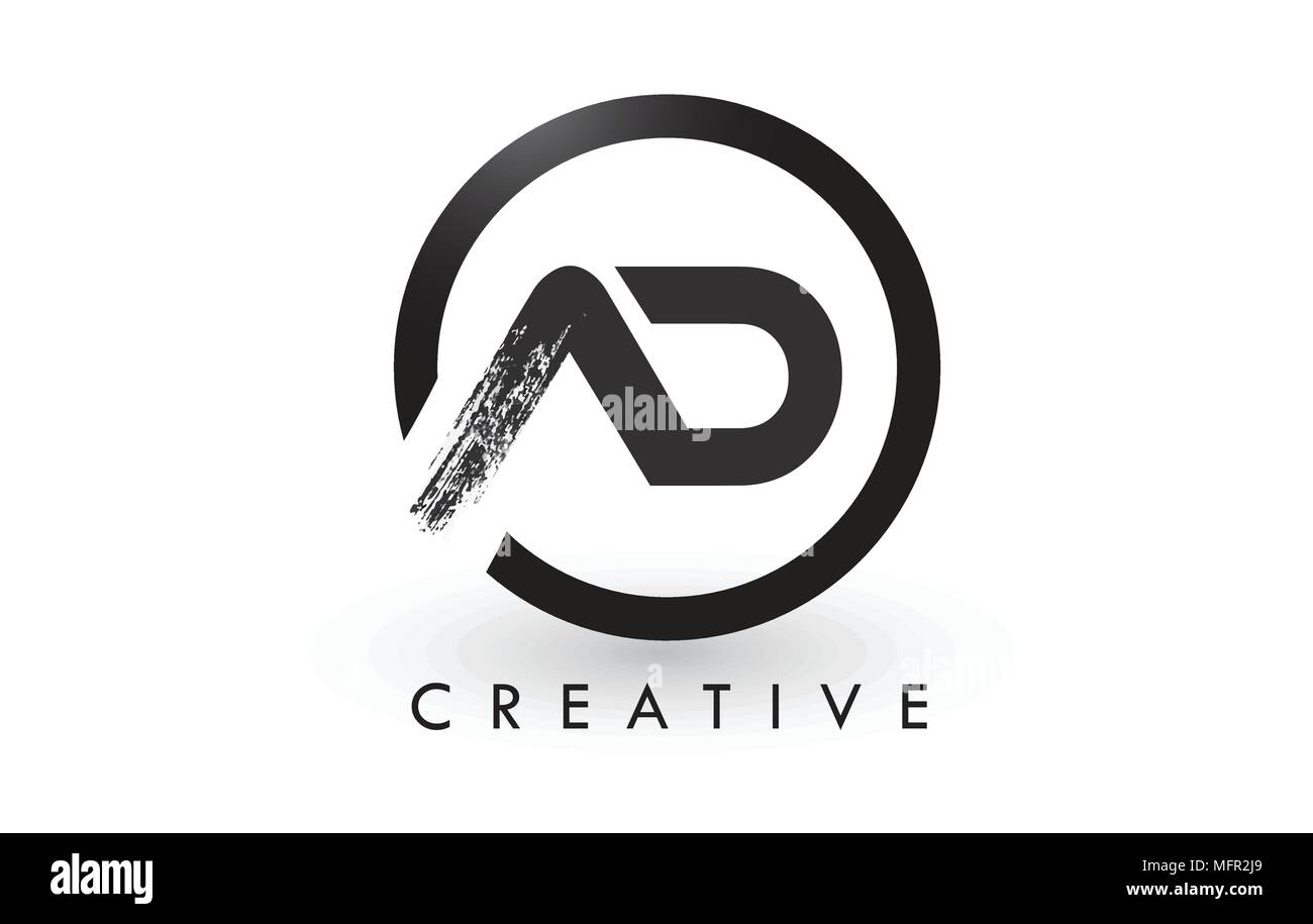 Annuncio lettera spazzola Logo Design con cerchio nero. Creative lettere spazzolato icona Logo. Illustrazione Vettoriale