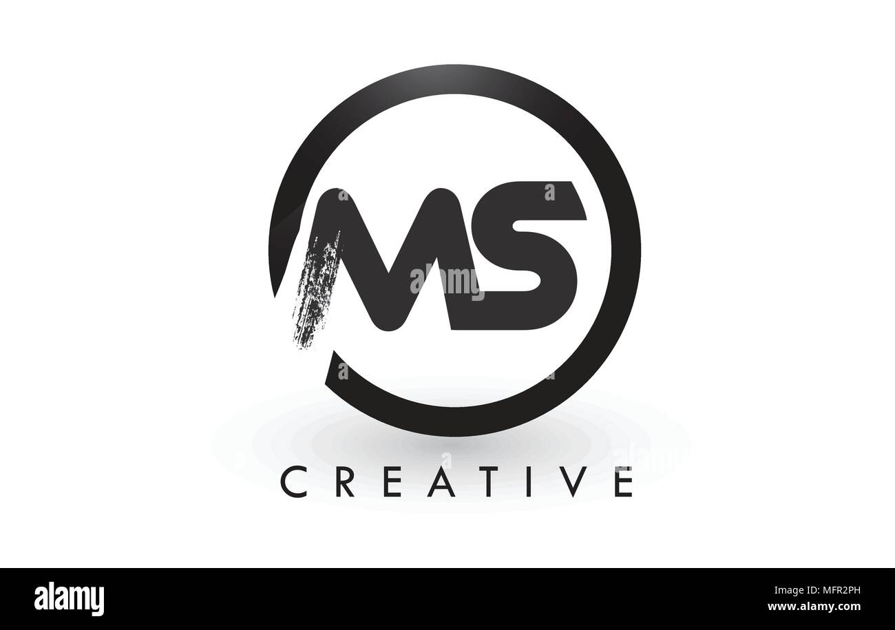 MS Lettera spazzola Logo Design con cerchio nero. Creative lettere spazzolato icona Logo. Illustrazione Vettoriale