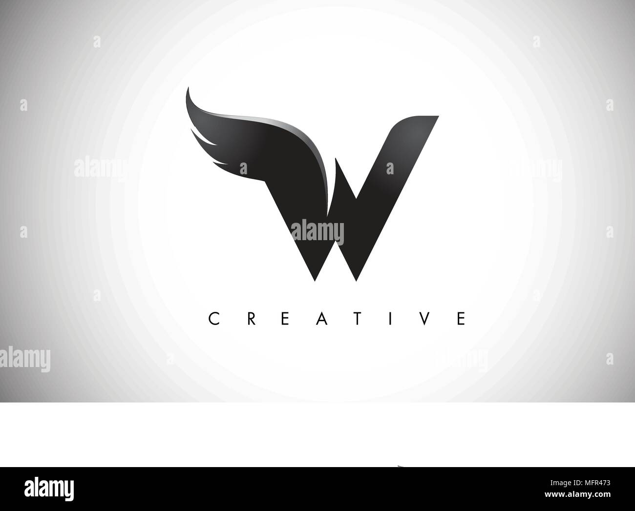 Lettera W Ali Logo Design Icona. Flying Wing Lettera con logo nero creativi concetto di ala. Illustrazione Vettoriale
