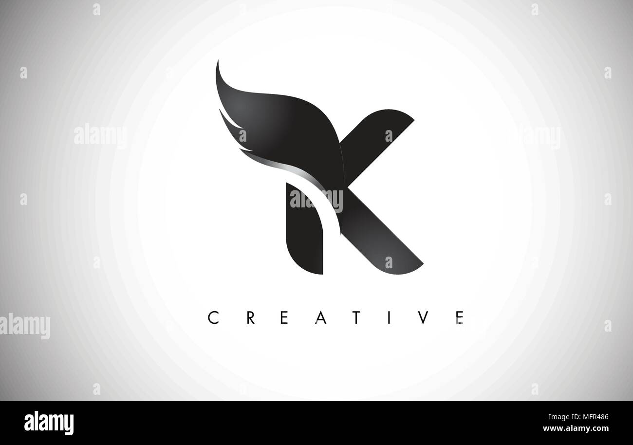 K Lettera Ali Logo Design Icona. Flying Wing Lettera con logo nero creativi concetto di ala. Illustrazione Vettoriale