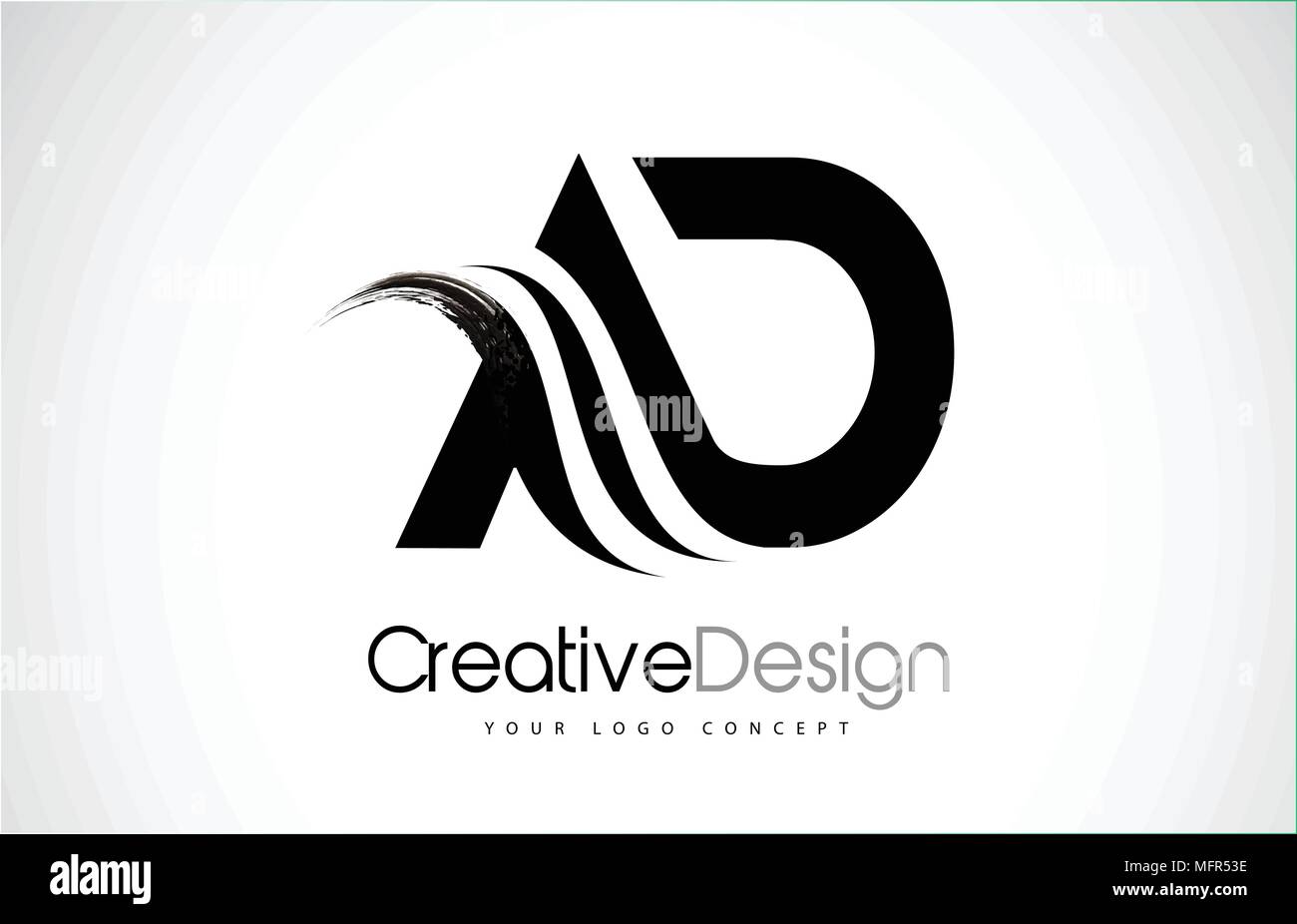 AD UN D moderno creativo lettere nere Logo Design con spazzola Swoosh Illustrazione Vettoriale