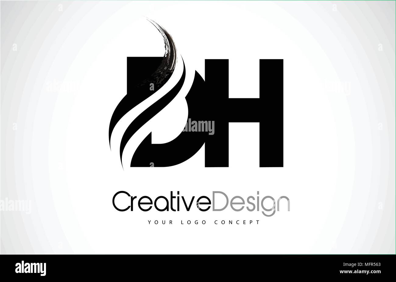 DH D H moderno creativo lettere nere Logo Design con spazzola Swoosh Illustrazione Vettoriale