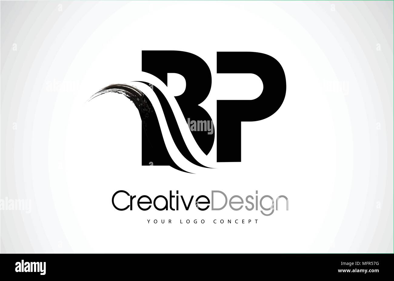 BP B P moderno creativo lettere nere Logo Design con spazzola Swoosh Illustrazione Vettoriale