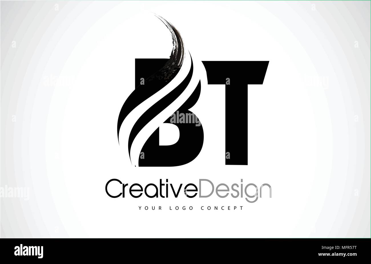 BT B T moderno creativo lettere nere Logo Design con spazzola Swoosh Illustrazione Vettoriale