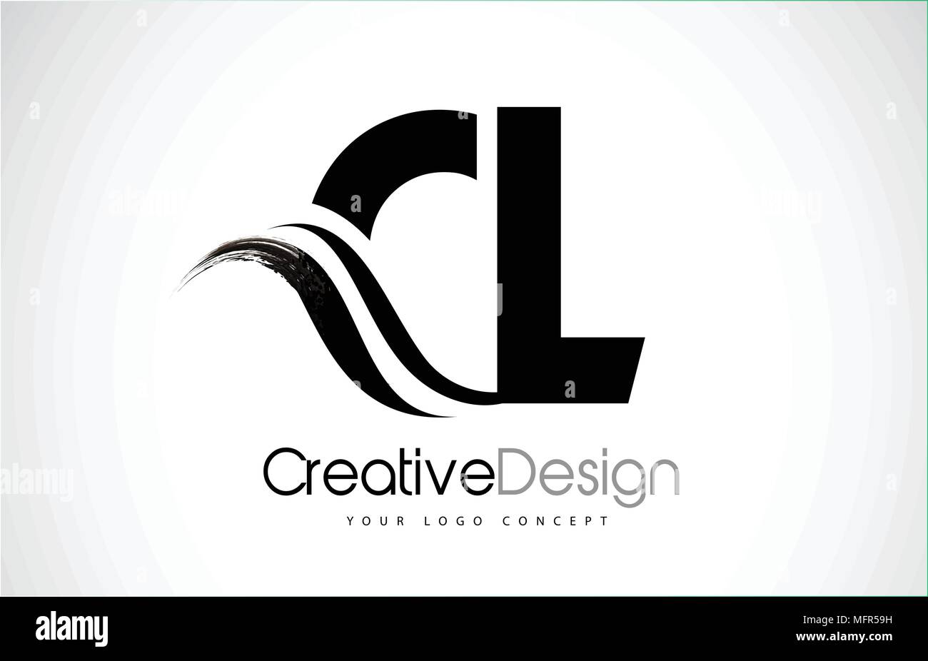 CL C L moderno creativo lettere nere Logo Design con spazzola Swoosh Illustrazione Vettoriale