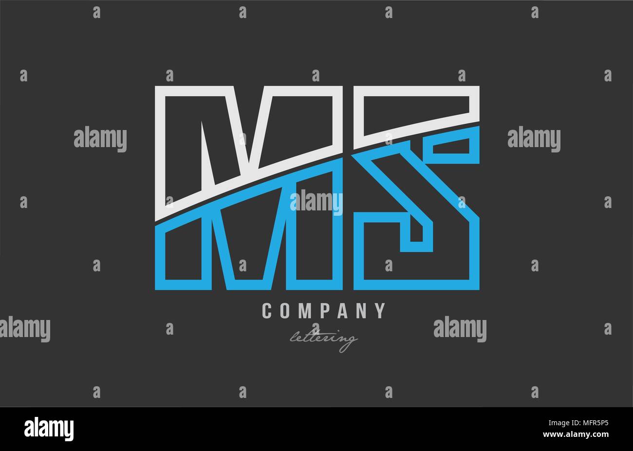 Bianco blu alfabeto lettera ms m s combinazione di logo design su sfondo nero adatto per una società o business Illustrazione Vettoriale