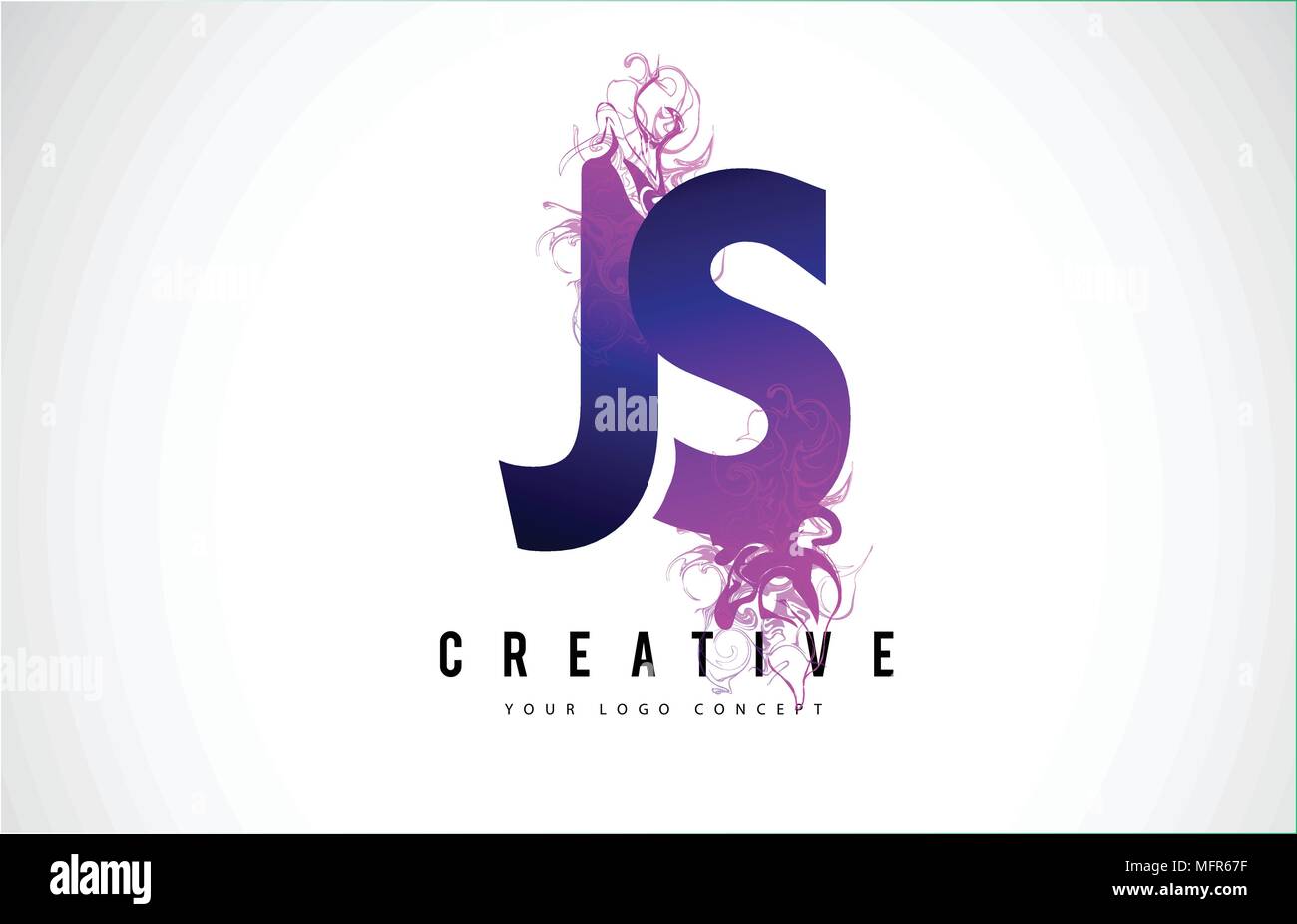 JS J S viola lettera Logo Design Creative con effetto di liquido fluente illustrazione vettoriale. Illustrazione Vettoriale