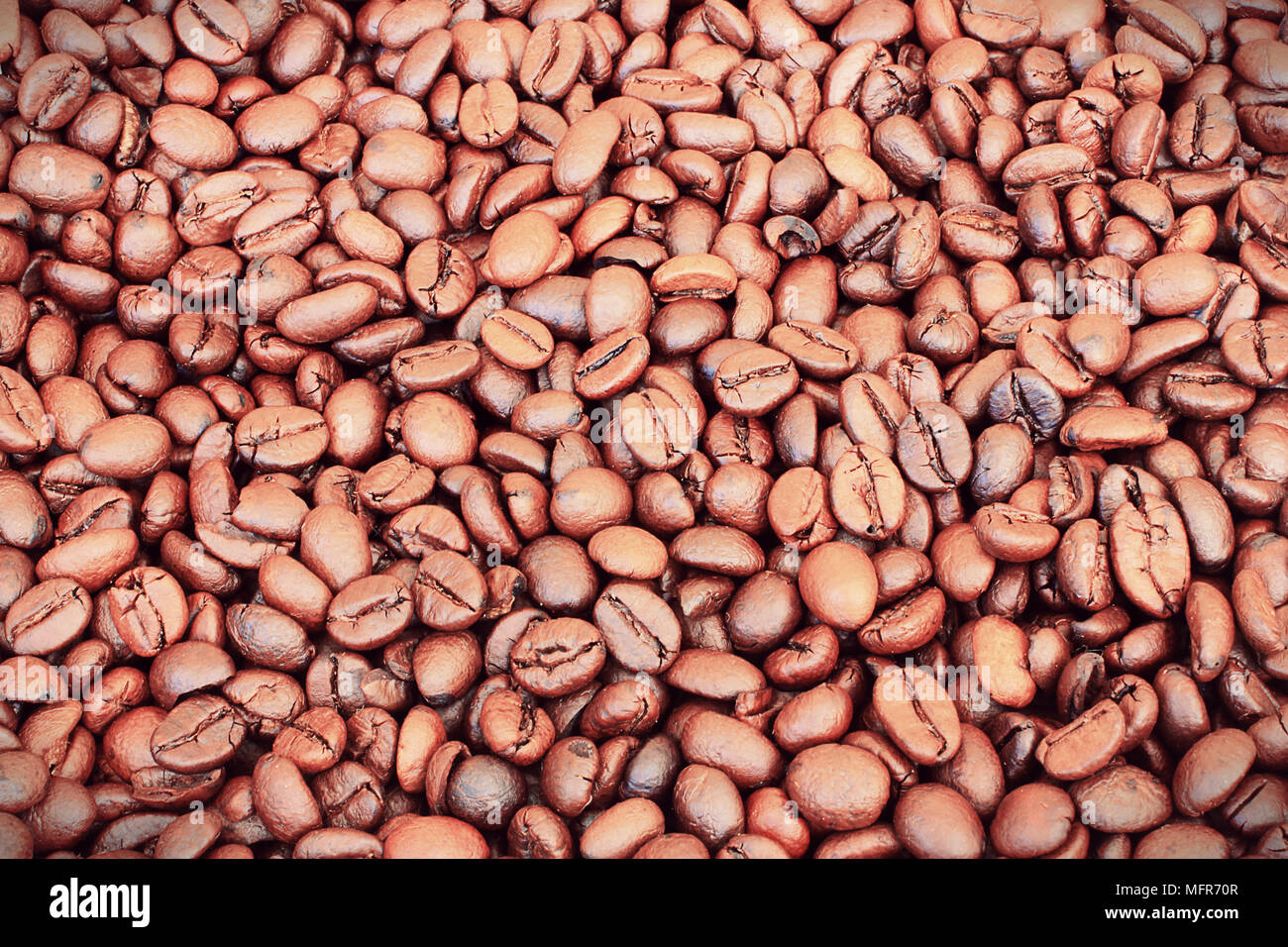 Chicchi di caffè tostati sfondo Foto Stock