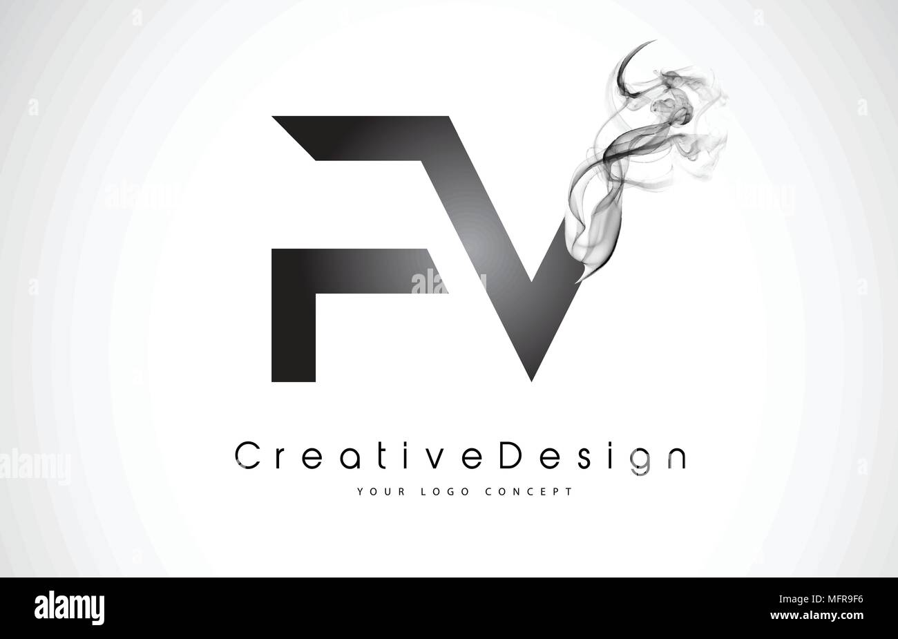 Lettera di FV Logo Design con il fumo nero. Creative fumo moderno vettore di lettere Icona Illustrazione del logo. Illustrazione Vettoriale