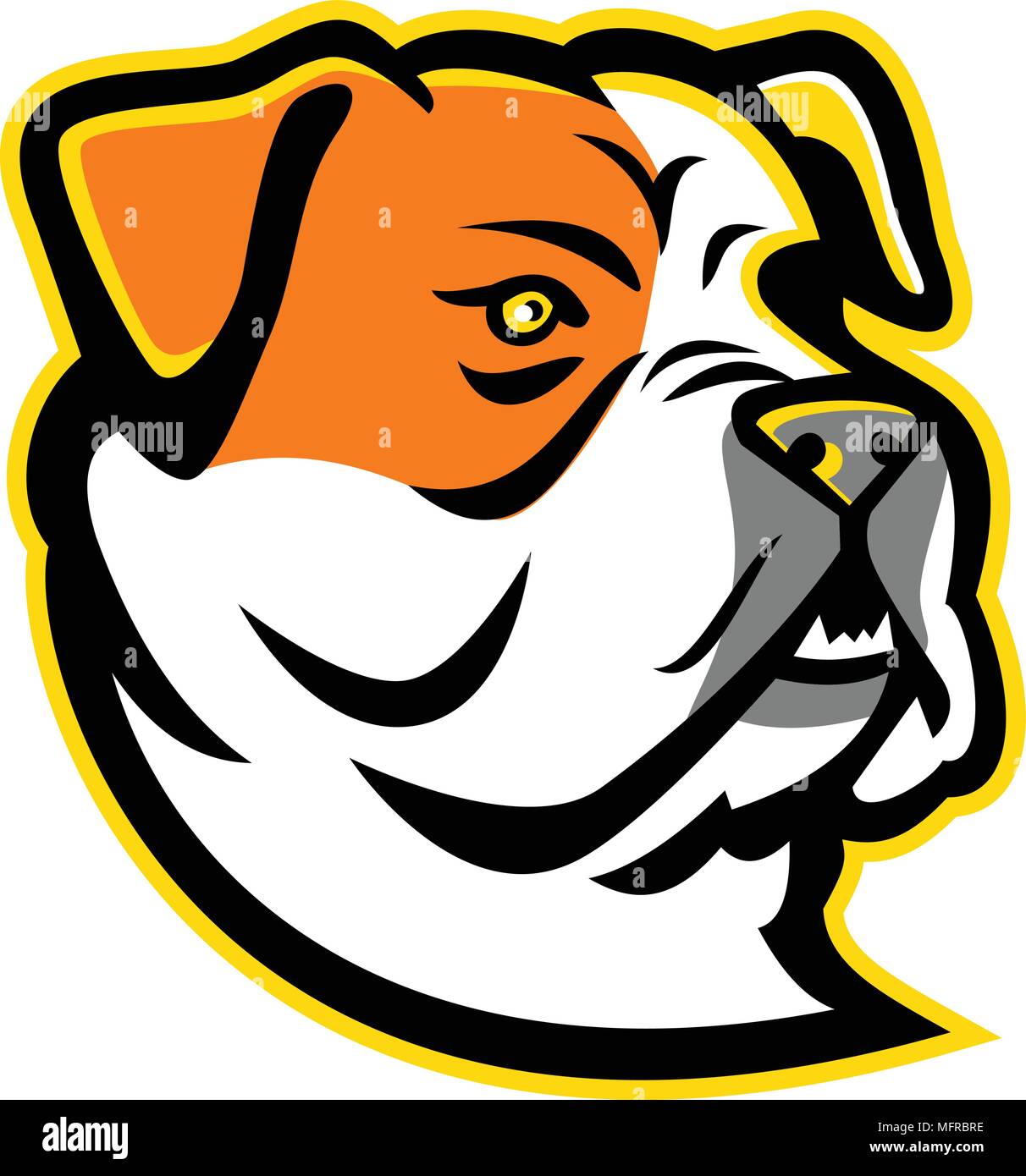 Icona di mascotte illustrazione della testa di un bullo tipo bulldog americano, una razza di cane di utilità visto dal lato su sfondo isolato in stile retrò. Illustrazione Vettoriale