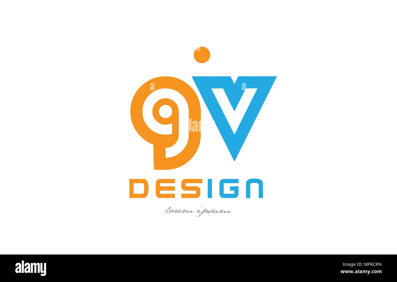 Alfabeto lettera di combinazione di logo gv g v in arancione e blu adatto per una impresa o società Illustrazione Vettoriale