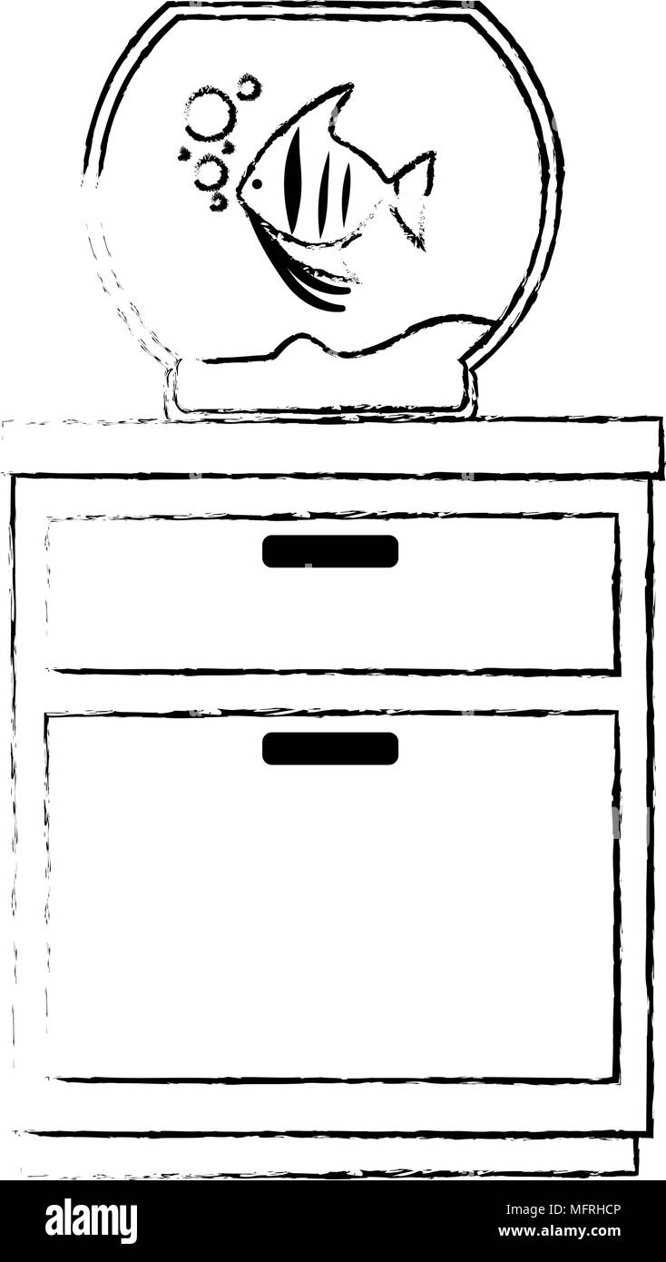 Ciotola di acquario con pesci colori nel cassetto illustrazione vettoriale design Illustrazione Vettoriale