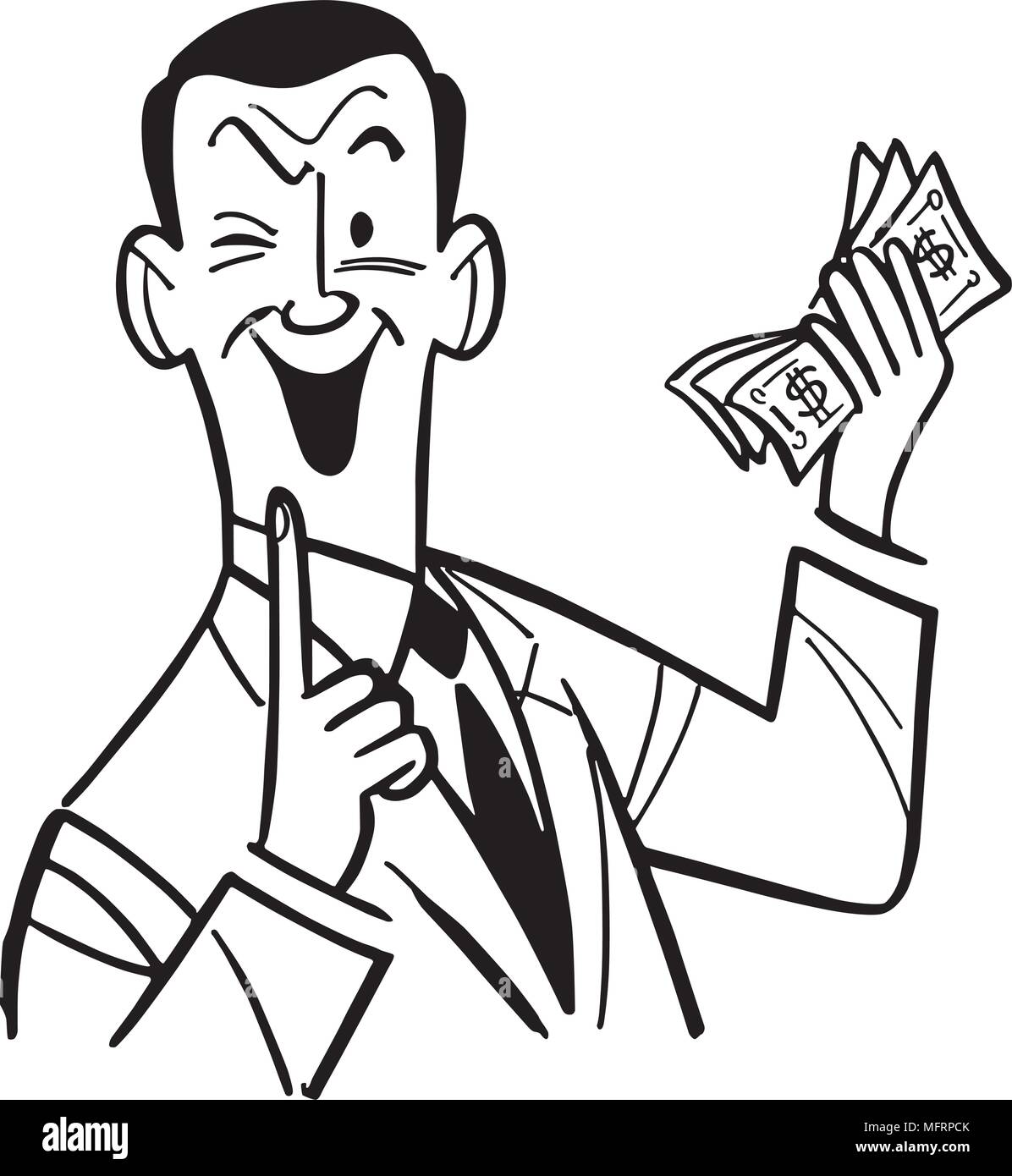 Uomo con tampone di denaro - retrò illustrazione clipart Illustrazione Vettoriale