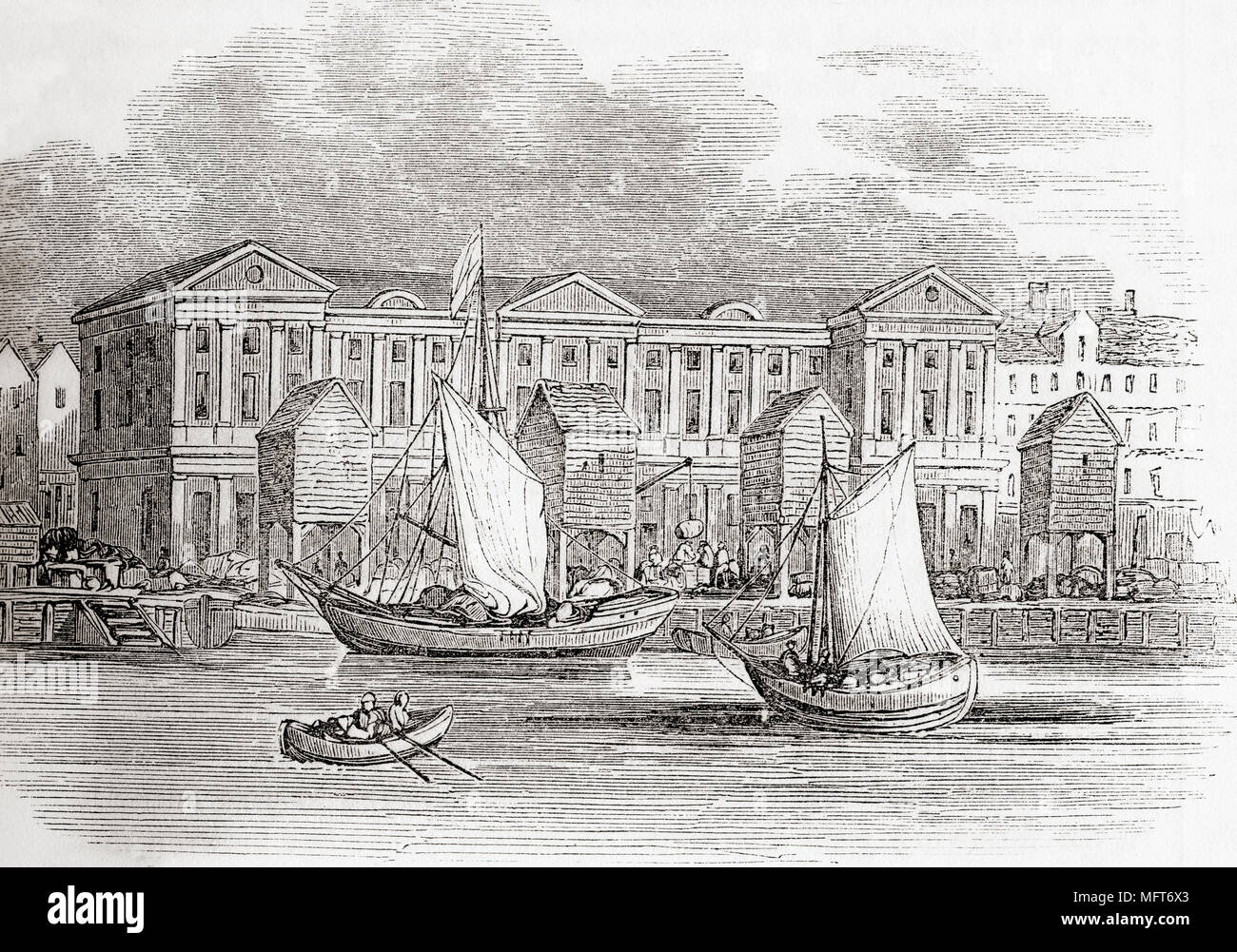 Il Custom House, Londra, Inghilterra, come appariva prima del grande incendio. Da Vecchia Inghilterra: un museo pittorico, pubblicato nel 1847. Foto Stock