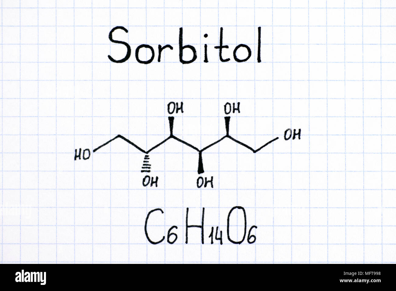 Formula chimica del sorbitolo. Close-up. Foto Stock