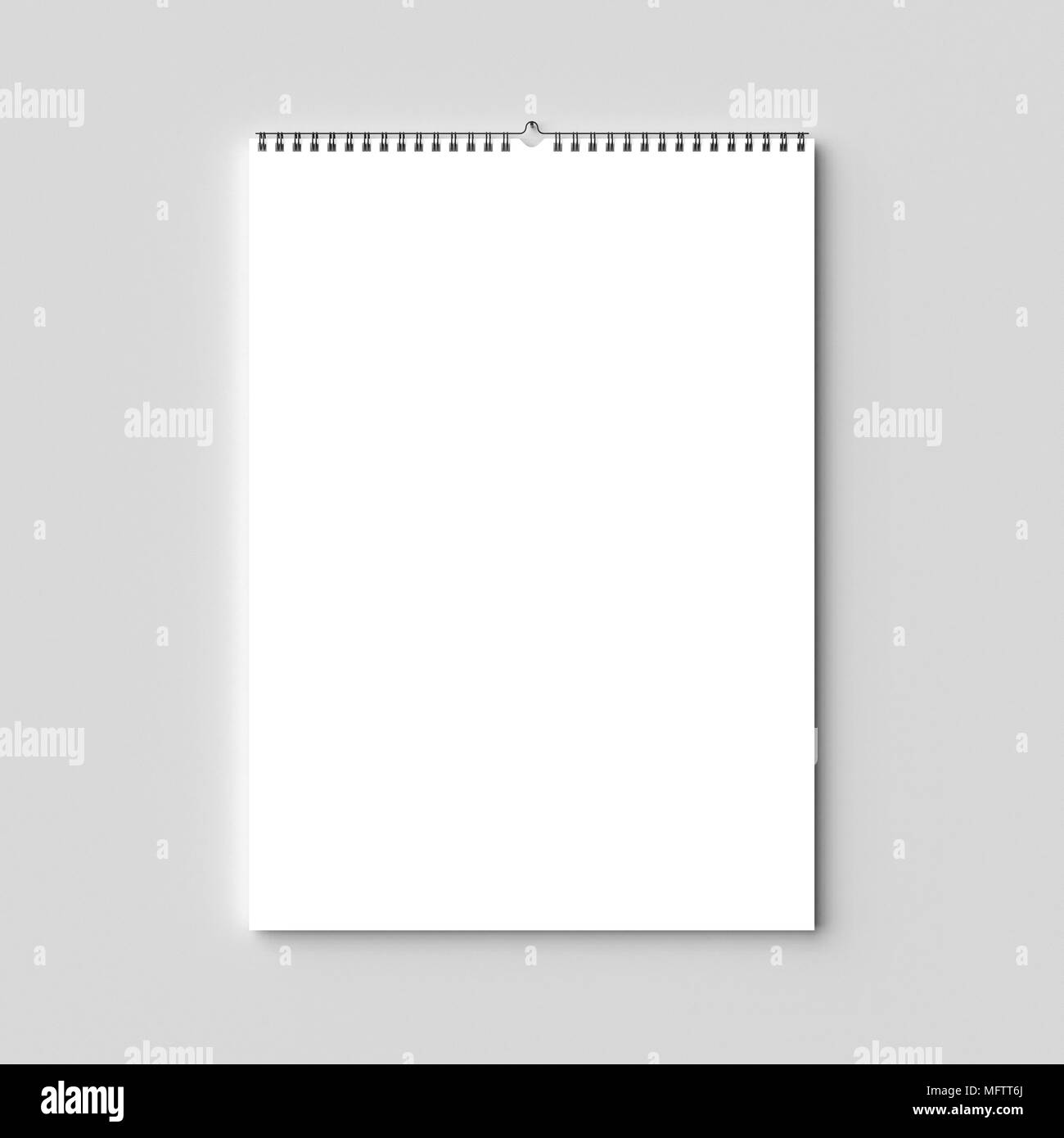 Blank rilegatura a spirale calendario da parete mock up sul muro a secco. 3D illustra. Foto Stock