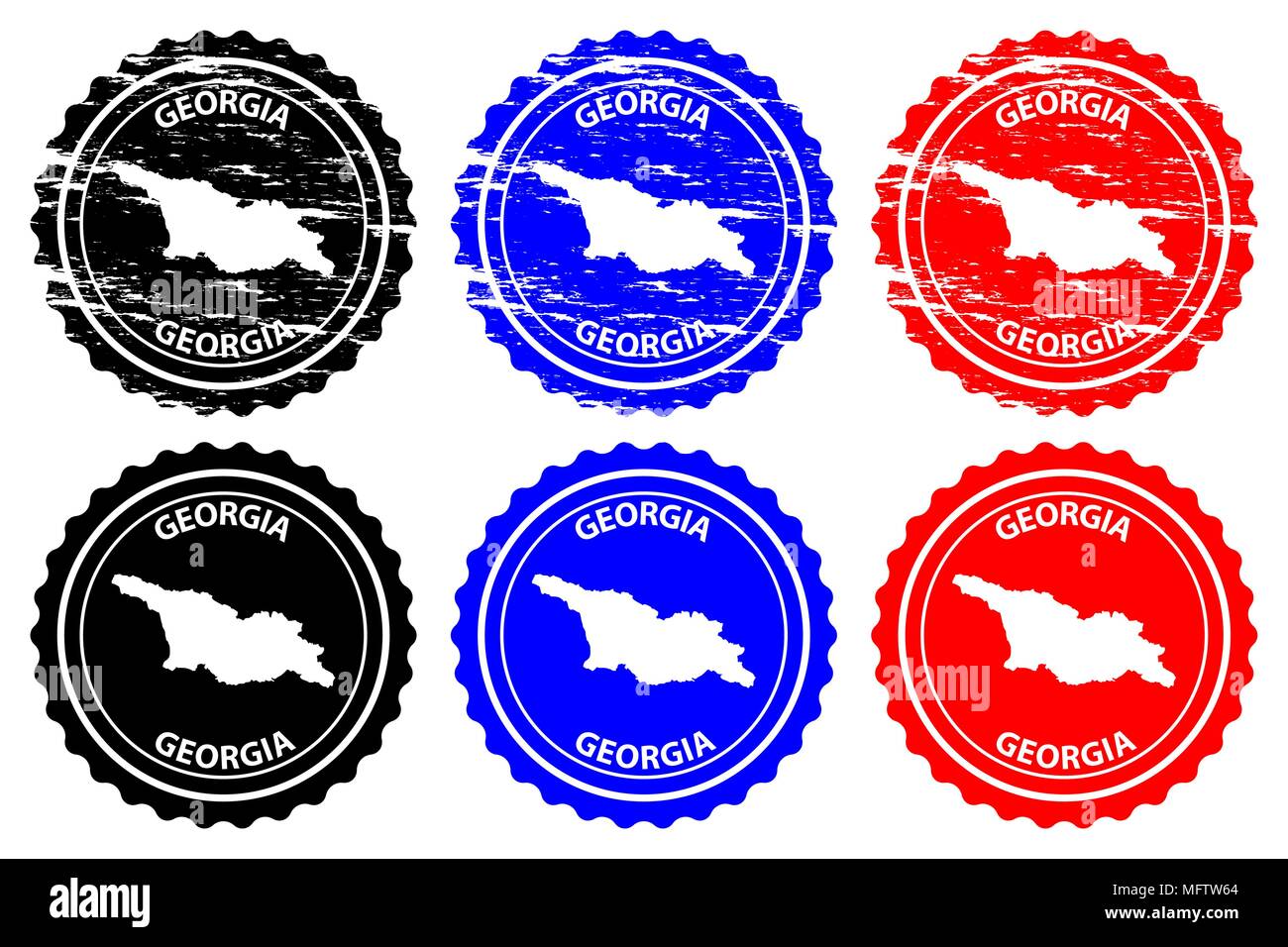 Georgia - timbro di gomma - vettore, Georgia mappa pattern - adesivo - nero, blu e rosso Illustrazione Vettoriale
