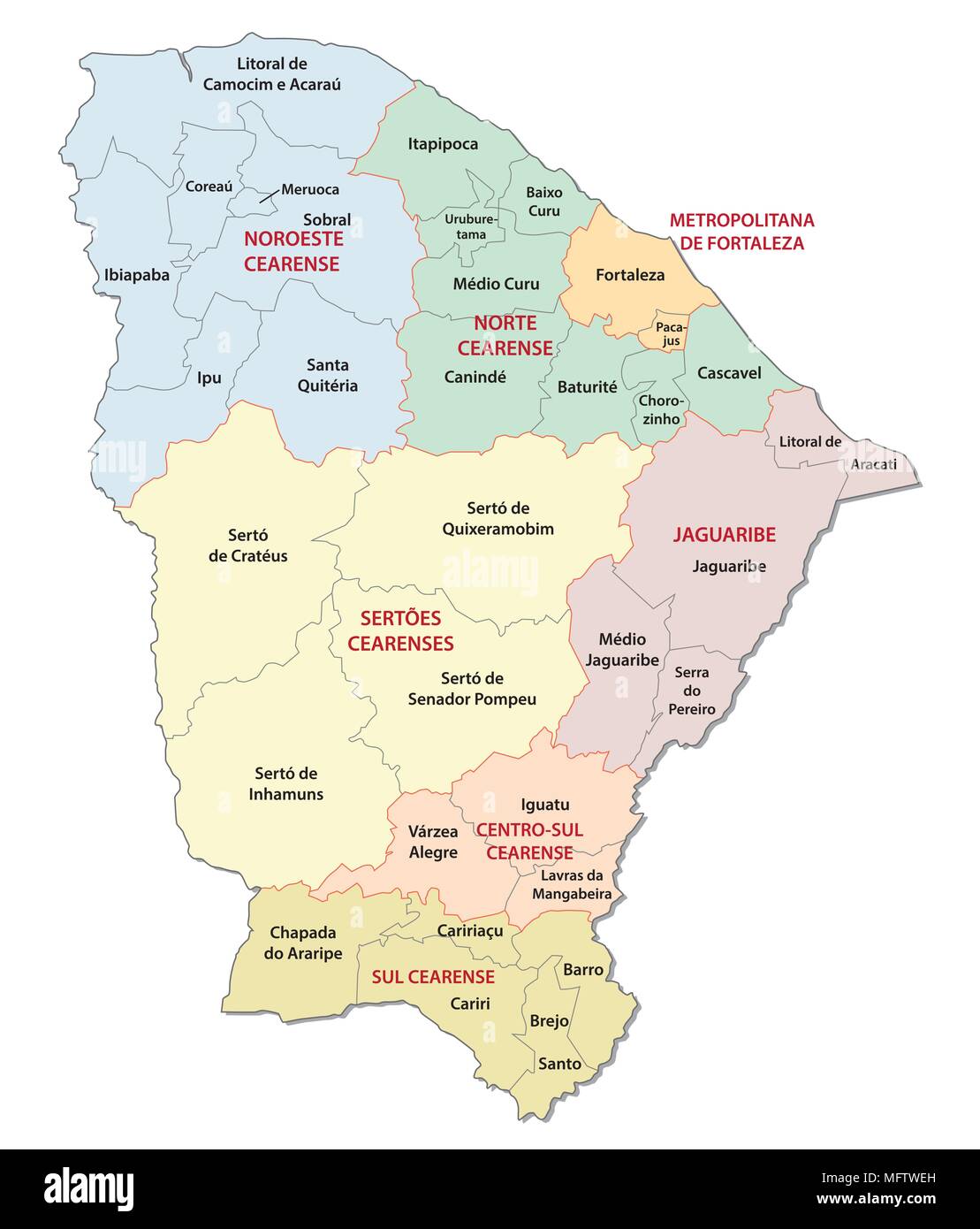 Ceara politica e amministrativa di mappa vettoriale Illustrazione Vettoriale