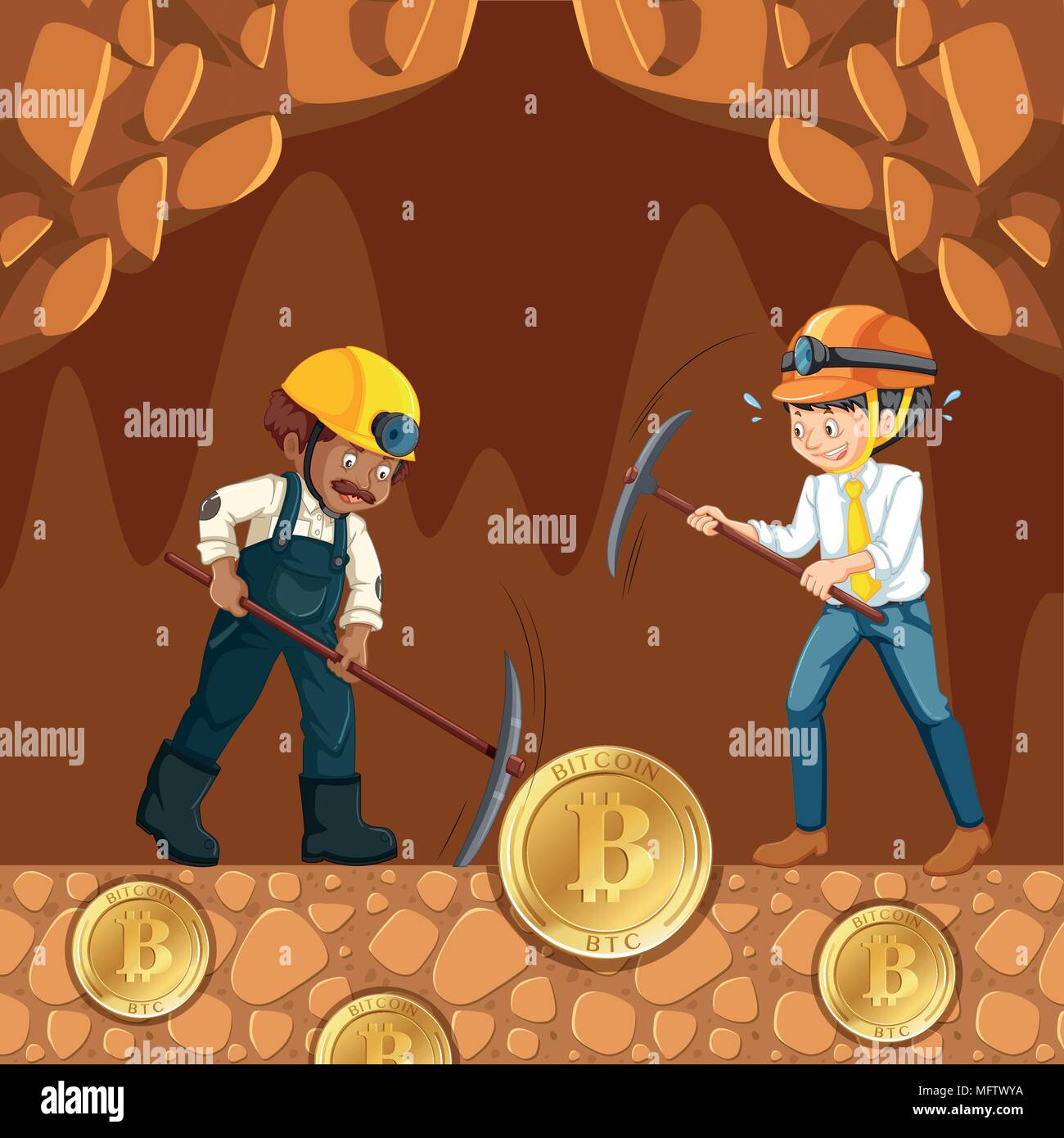 Cyber Coin minerario e illustrazione del lavoratore Illustrazione Vettoriale