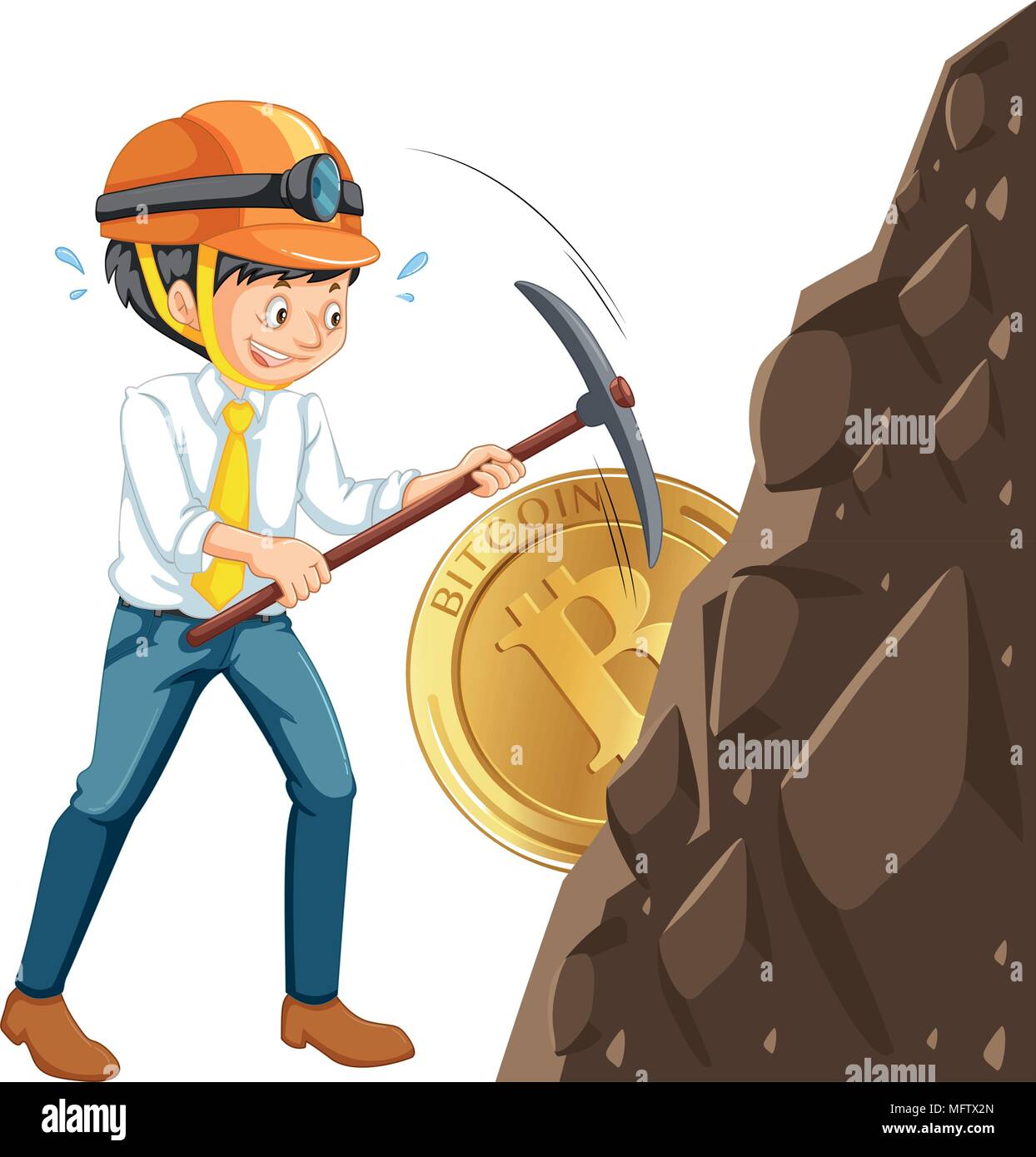 Un lavoratore Mining Cyber Coin illustrazione Illustrazione Vettoriale