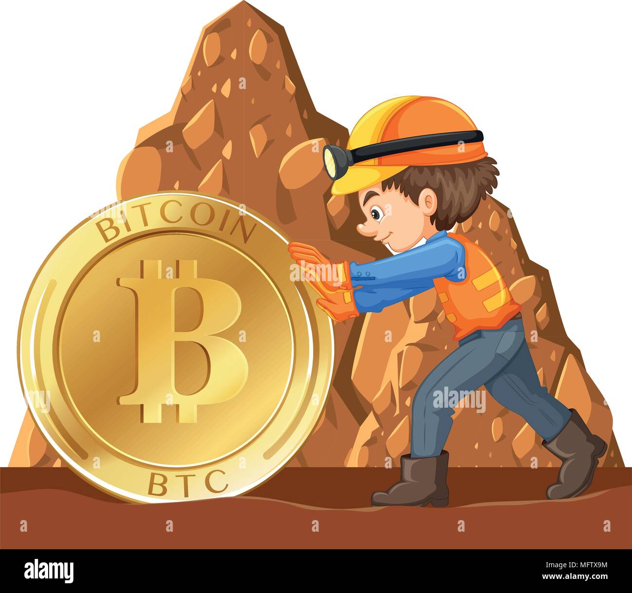 Un lavoratore Mining Cyber Coin illustrazione Illustrazione Vettoriale